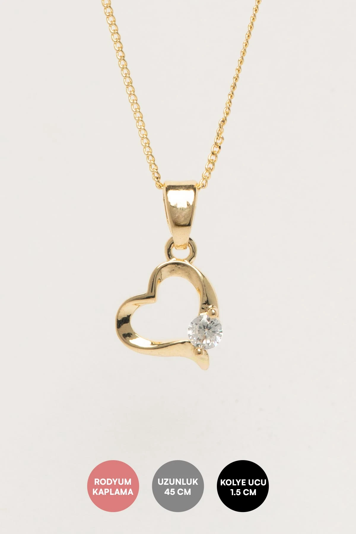 Gold Tektaş Detay İçi Boş Kalp Sallantılı Luxury Kolye AKL4394