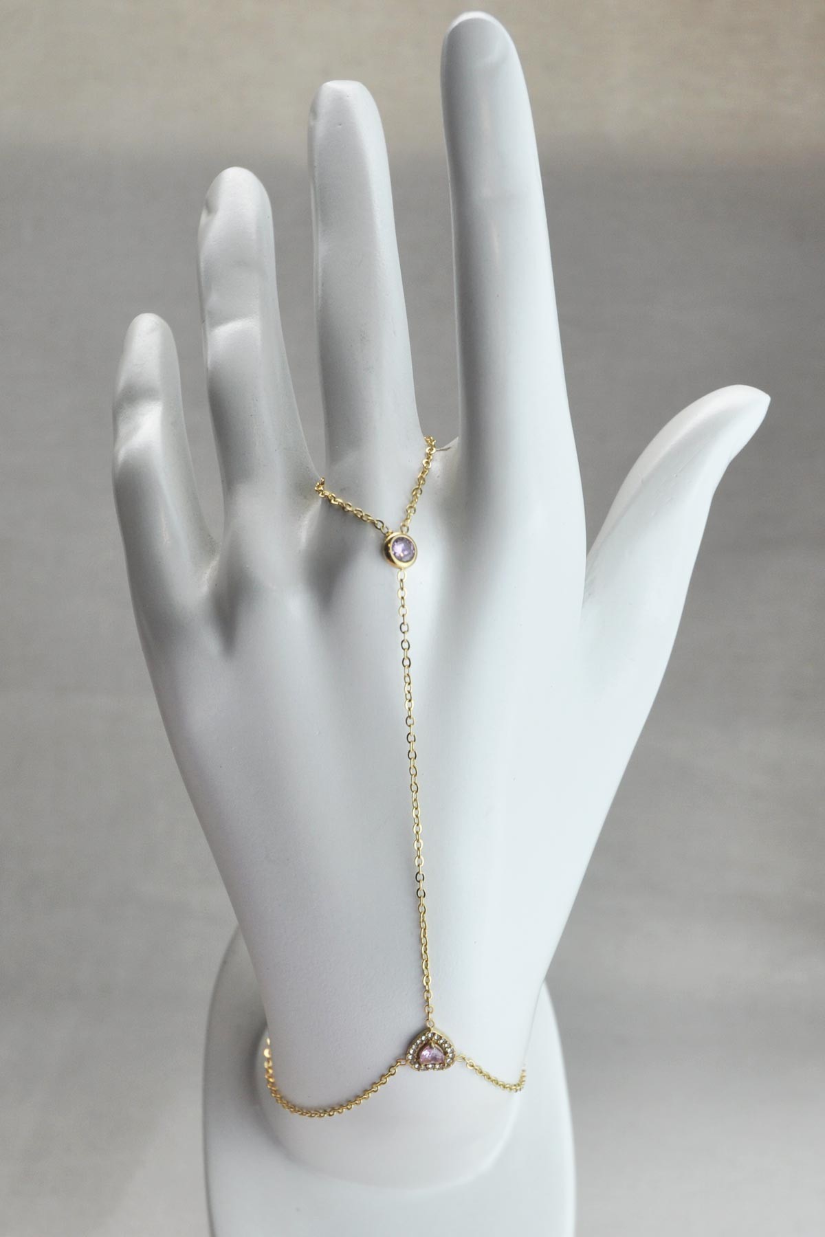 Gold Tasarım Zirkon Çerçeveli Minimal Pembe Kristal Kalp Çelik Şahmeran ASH1136