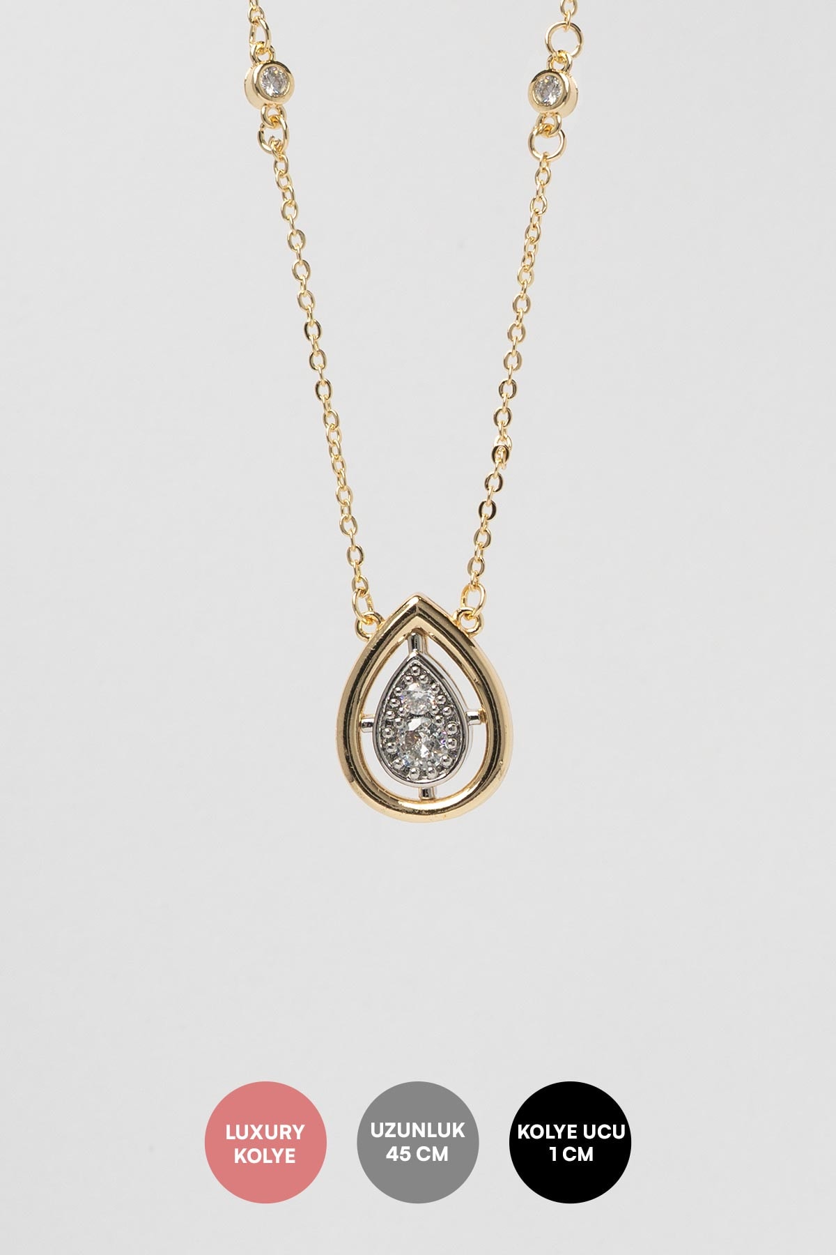 Gold Crystal Tear Luxury Kolye AKL4293