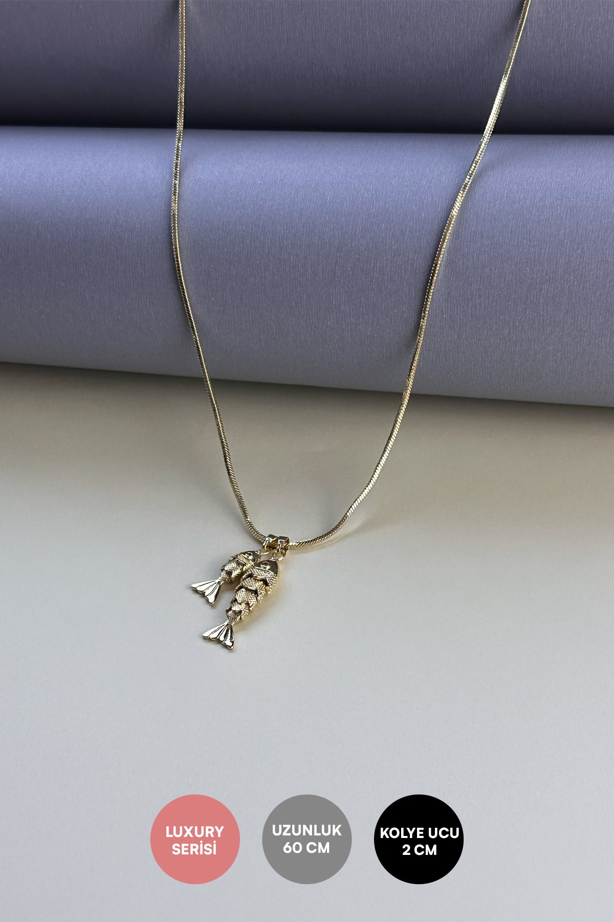 Gold 14 K Balık Sallantılı 60cm Luxury Kolye AKL3985