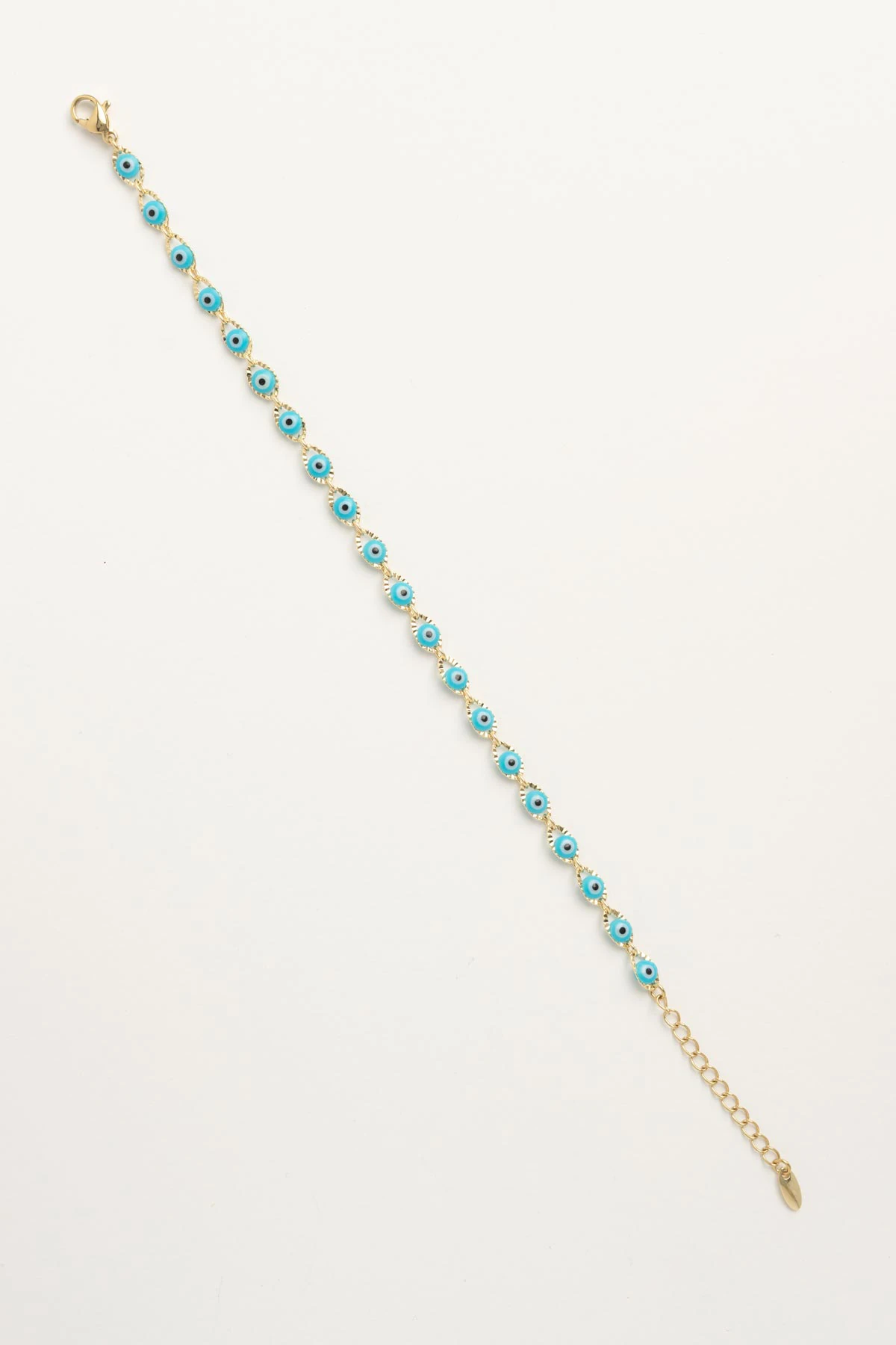 Gold Zincir Turkuaz Nazar Boncuk Sıralı Luxury Bileklik ABL7600