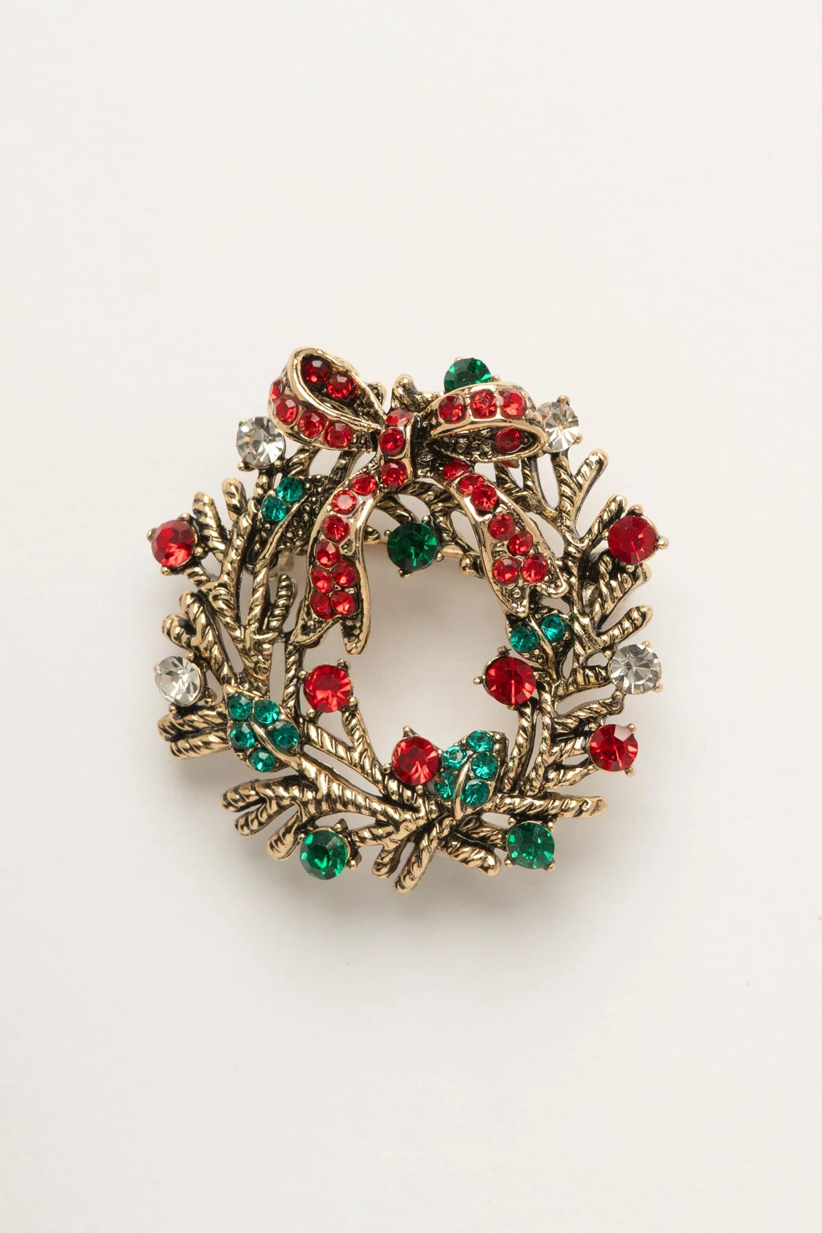 Kurdela Tasarım Taşlı Yılbaşı Çelenk Yaka Broşu ABR9188