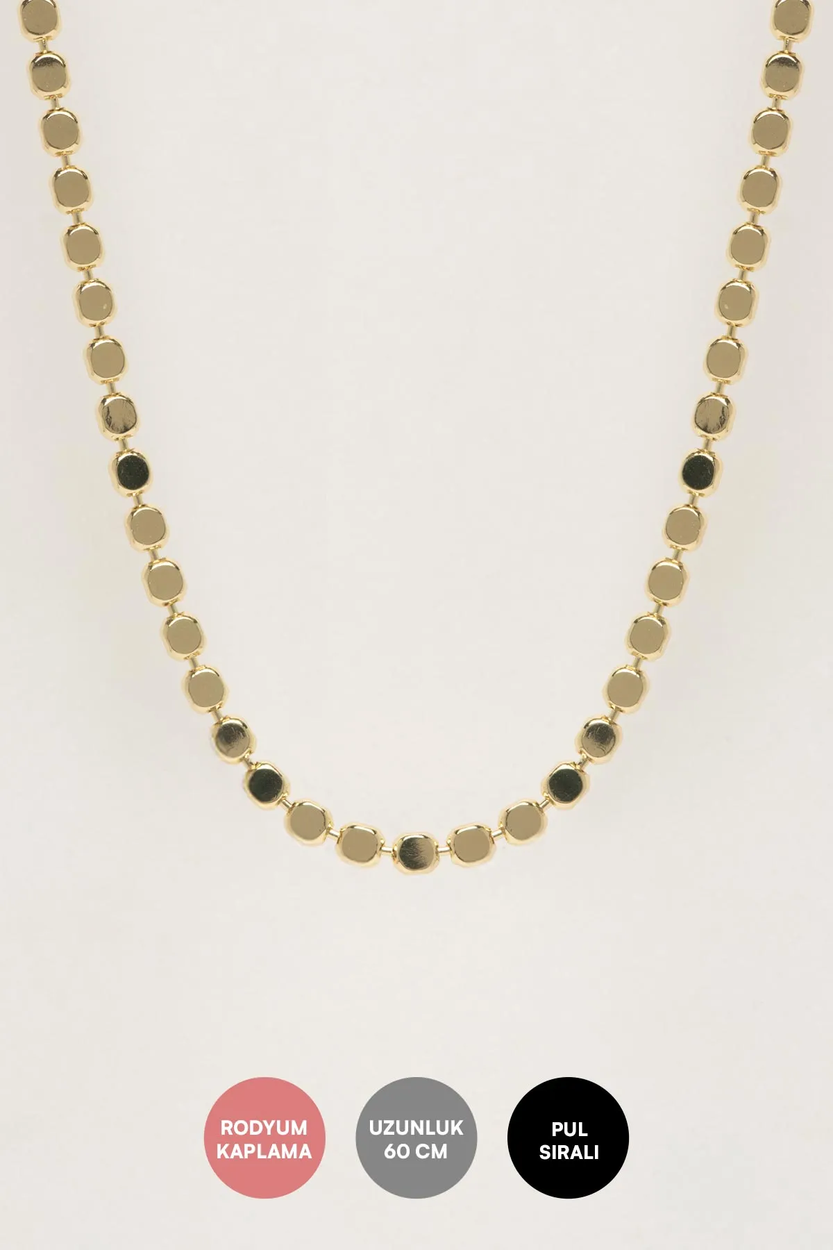 Gold 14K Mini Pul Sıralı Tasarım Zincir 60cm Luxury Kolye AKL4419