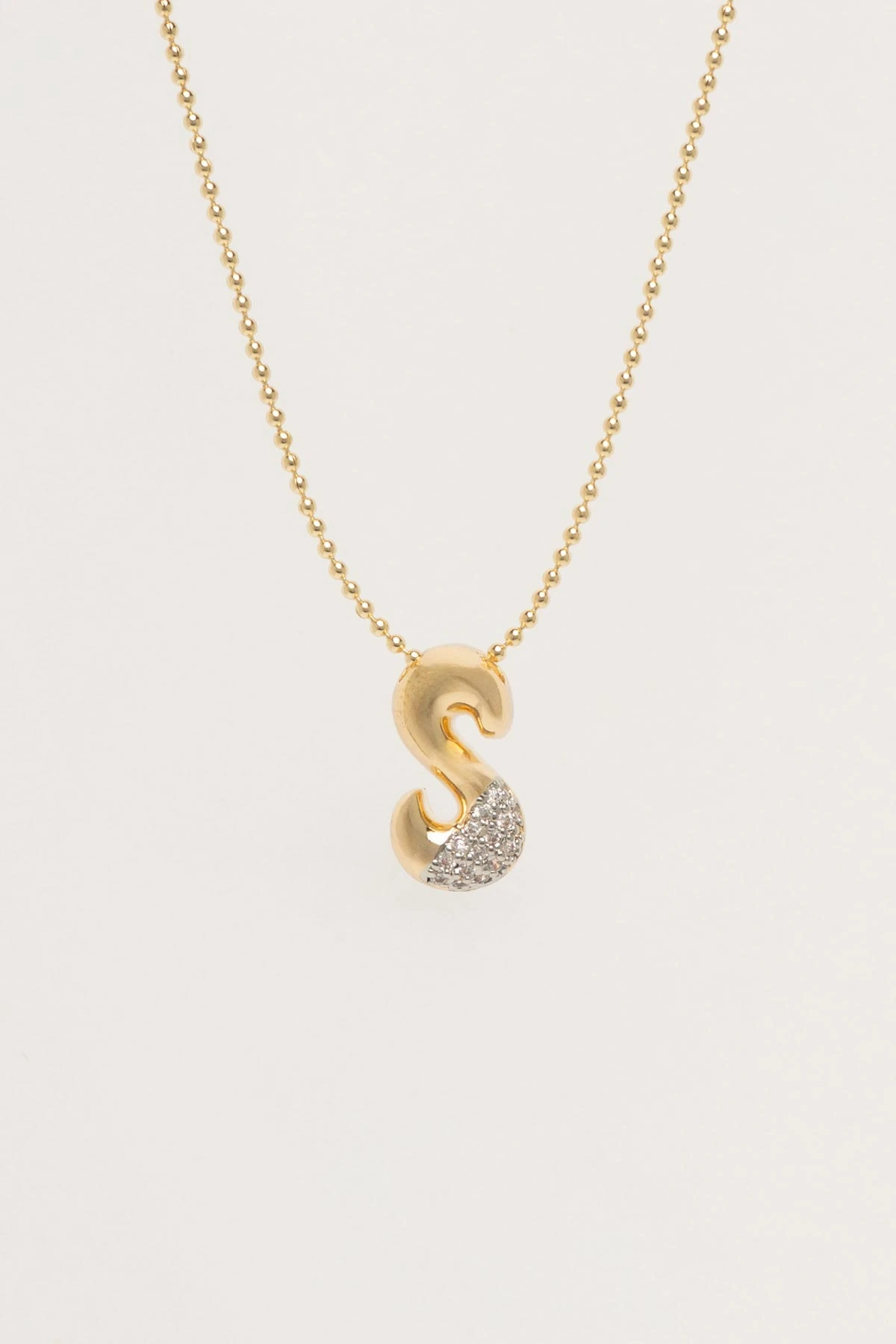 Gold Minimal Topçuk Zincir Zirkon Detay S Harf 45cm Luxury Kolye AKL4444