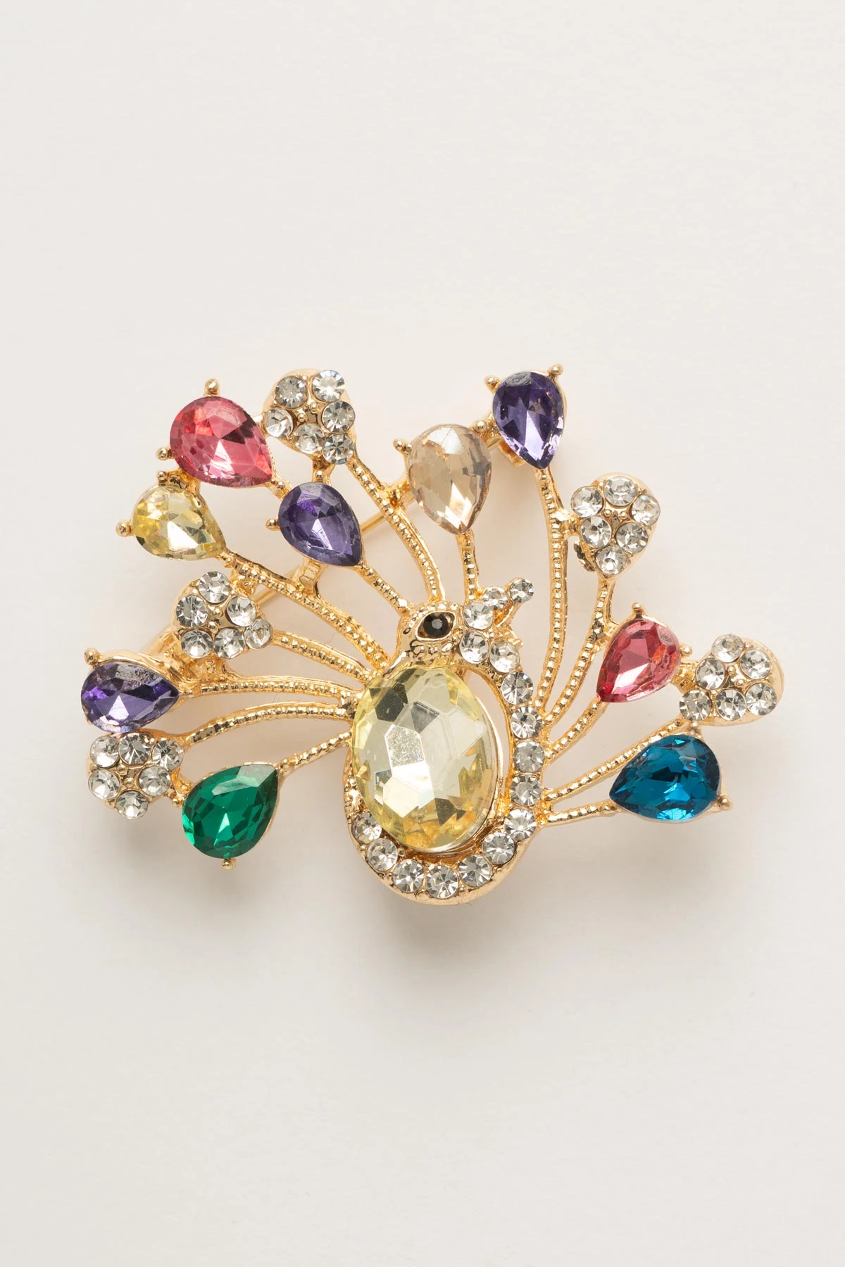 Renkli Taş Tavus Kuşu Tasarım Yaka Broşu ABR9164