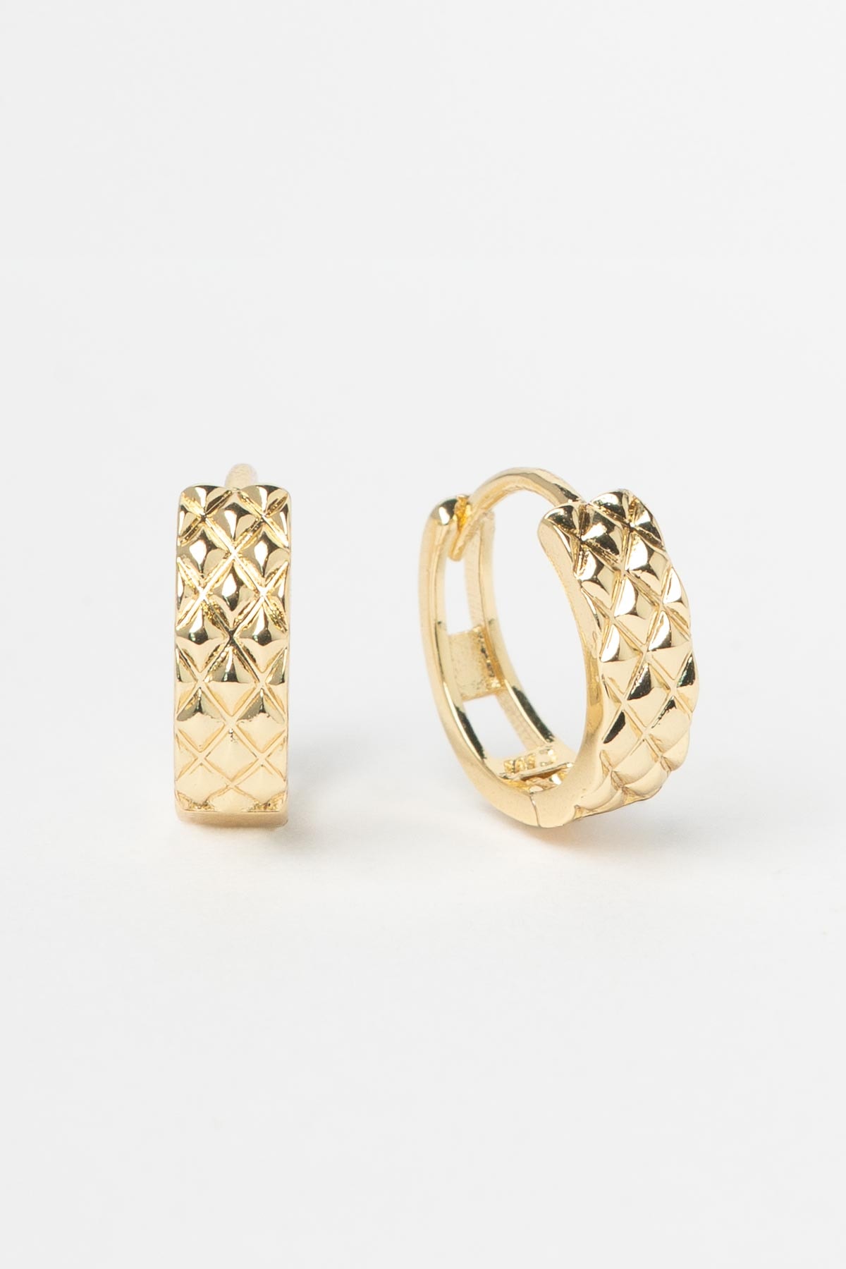 Gold 14K Karo Desen Lazer Kesim Halka Luxury Küpe AKE9348