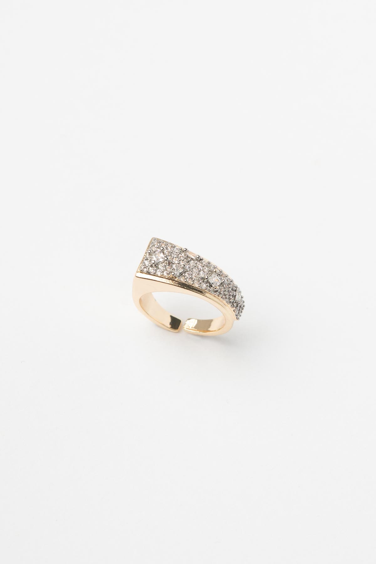 Gold Crown Pave Ring Zirkon Taşlı Üçgen Tasarım Glory Yüzük AYZ8422
