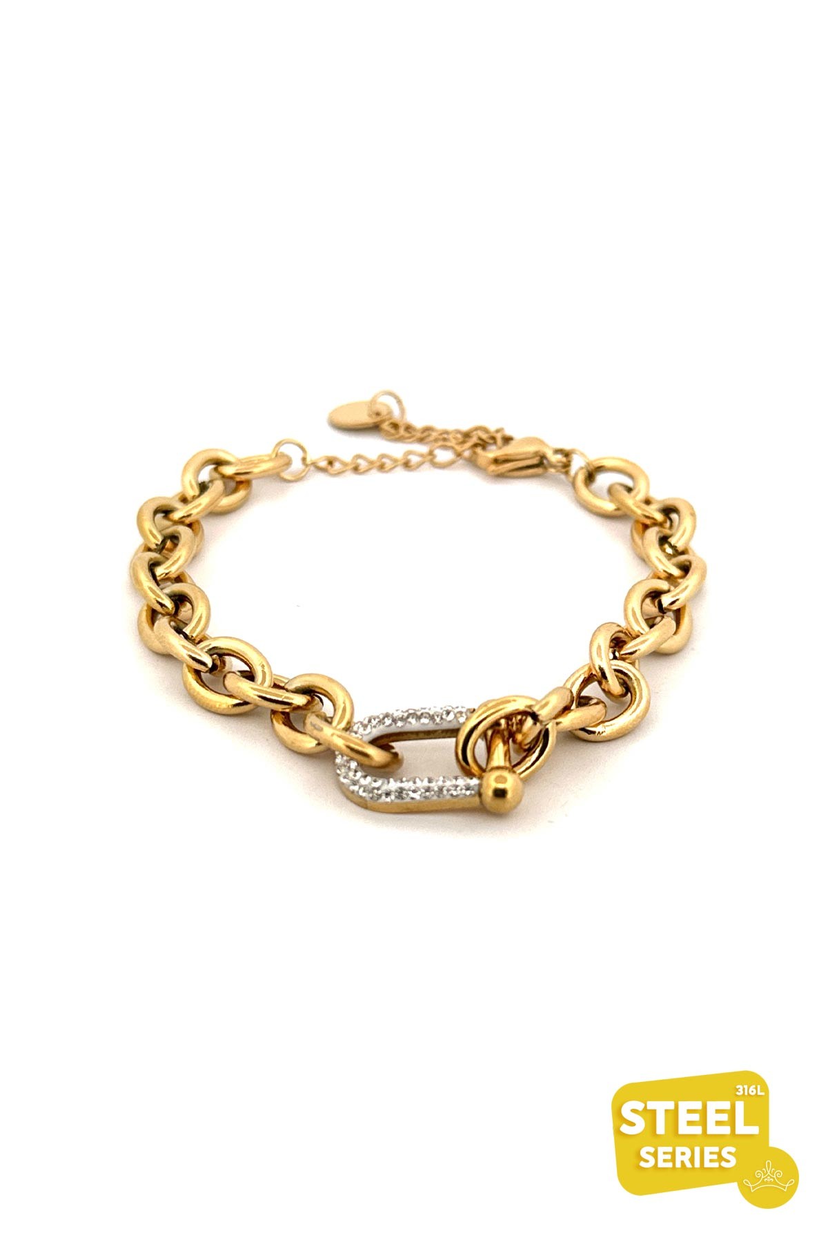 Zirkon Funny Detay Gold Halka Zincir Çelik Bileklik ABL7056