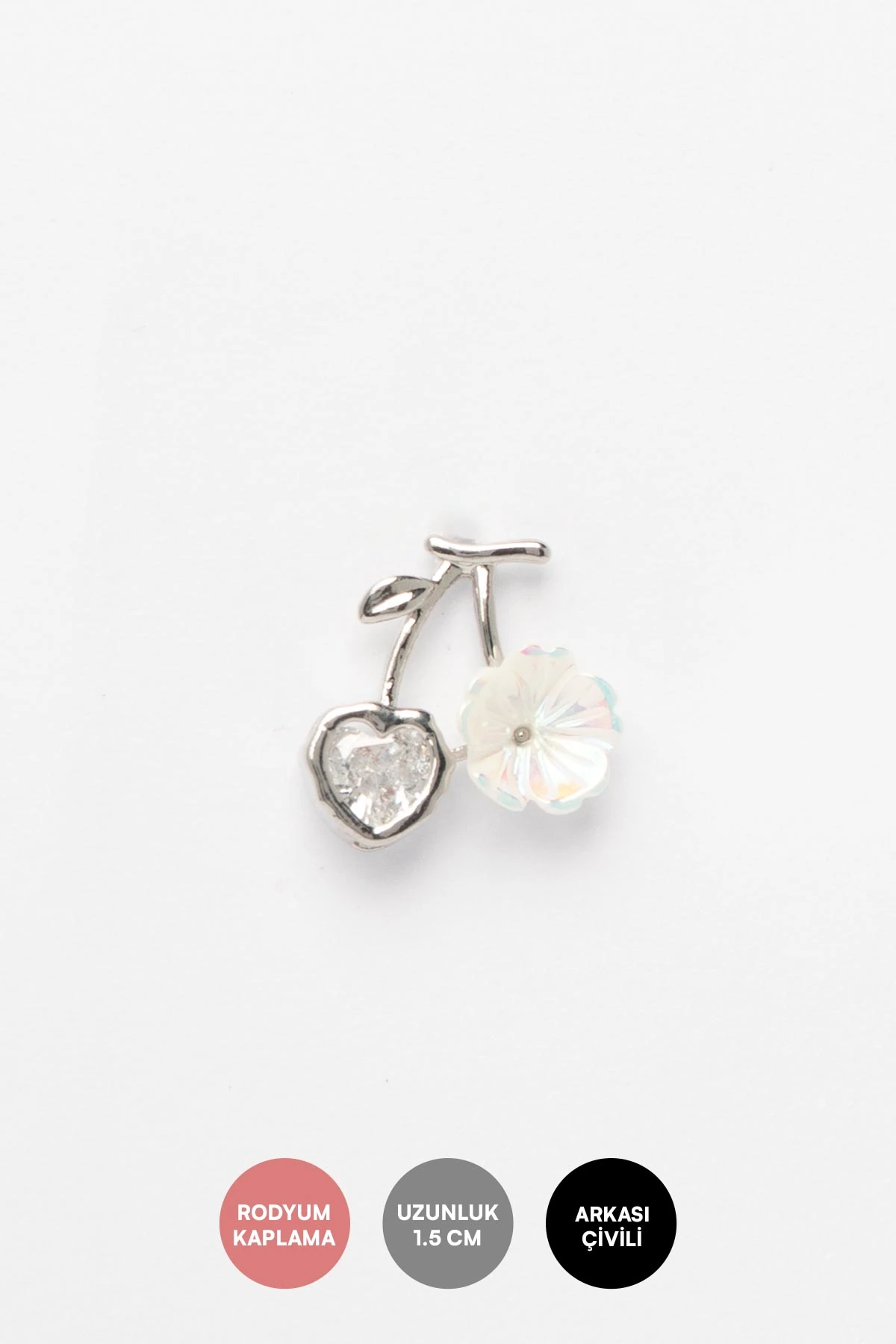 Silver Beyaz Çiçek Ve Kalp Sallantılı Dal Tasarım Glory Küpe AKE9498