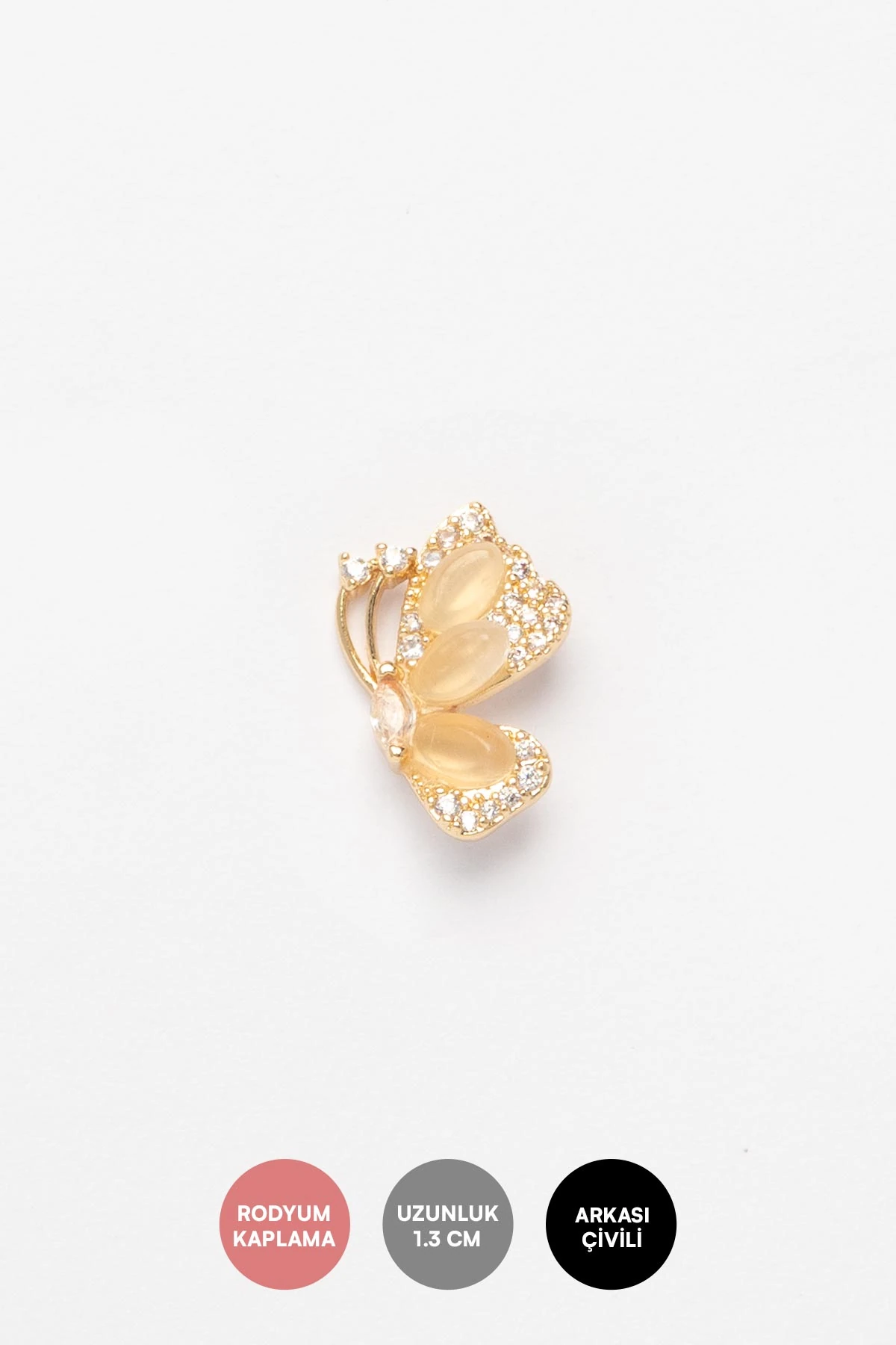 Gold Zirkon Detay Tek Taraflı Kelebek Görünümü Tasarım Glory Küpe AKE9489