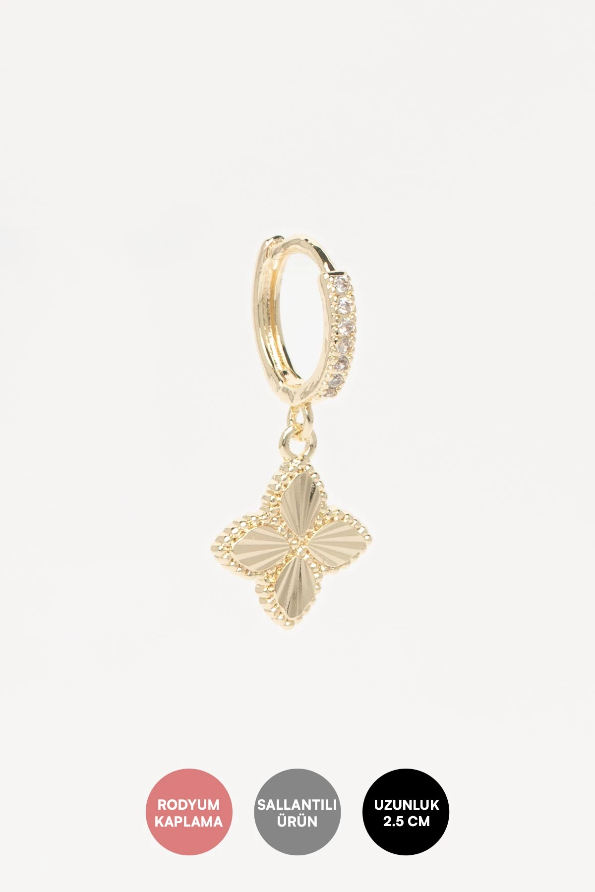 Gold 14K Lazer Kesim Çiçek Sallantılı Zirkon Taş Detay Glory Küpe AKE9421