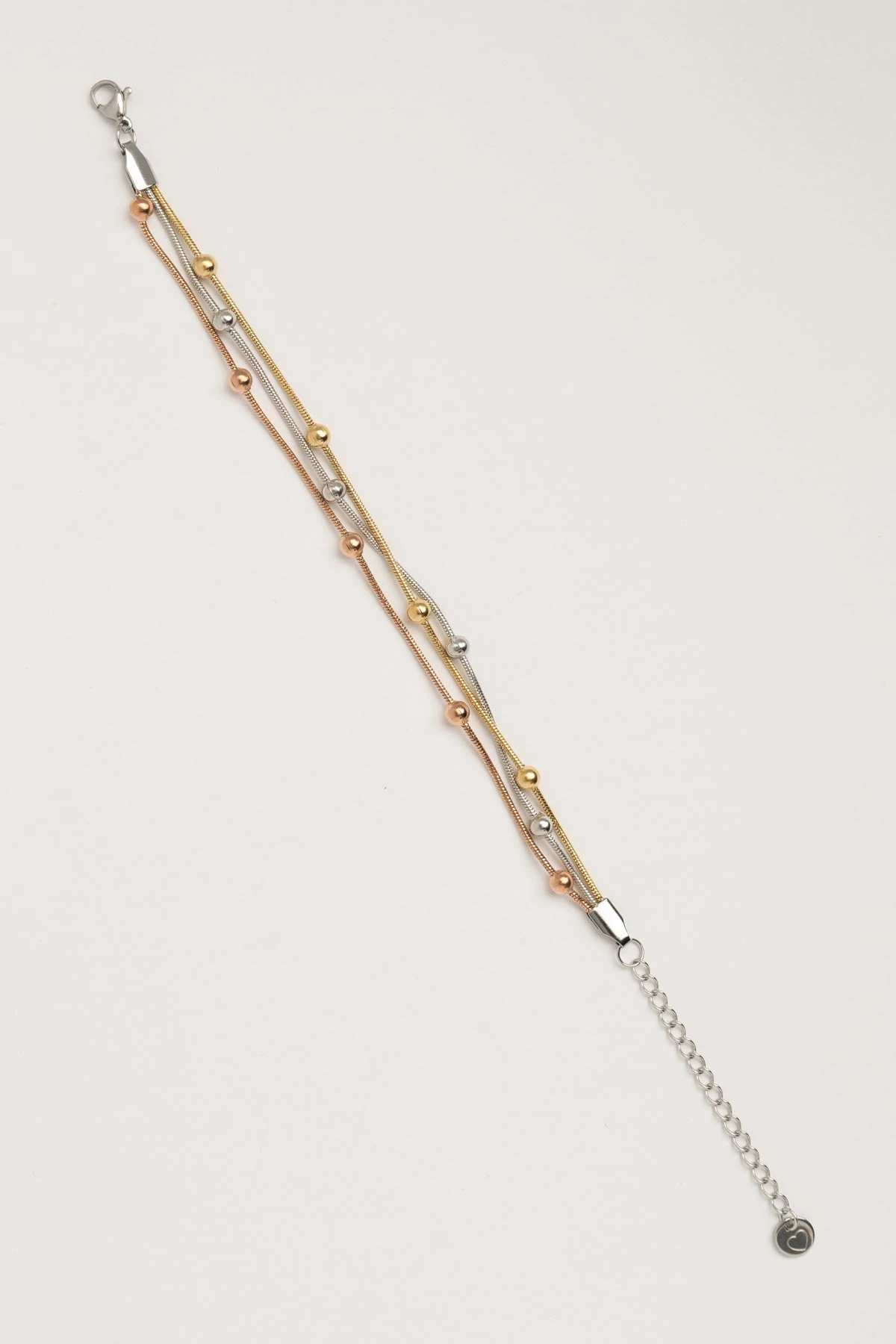 Multicolor Topçuklu Üçlü Zincir Çelik Bileklik ABL7561