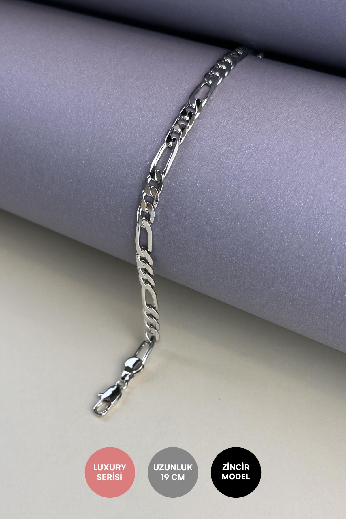 Silver Yassı Figaro Zincir Tasarım Luxury Bileklik ABL7168