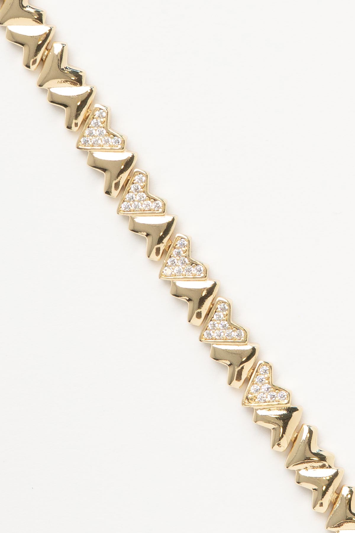 Gold 14K Zirkon Detaylı Kalp Sıralı Luxury Bileklik ABL7510