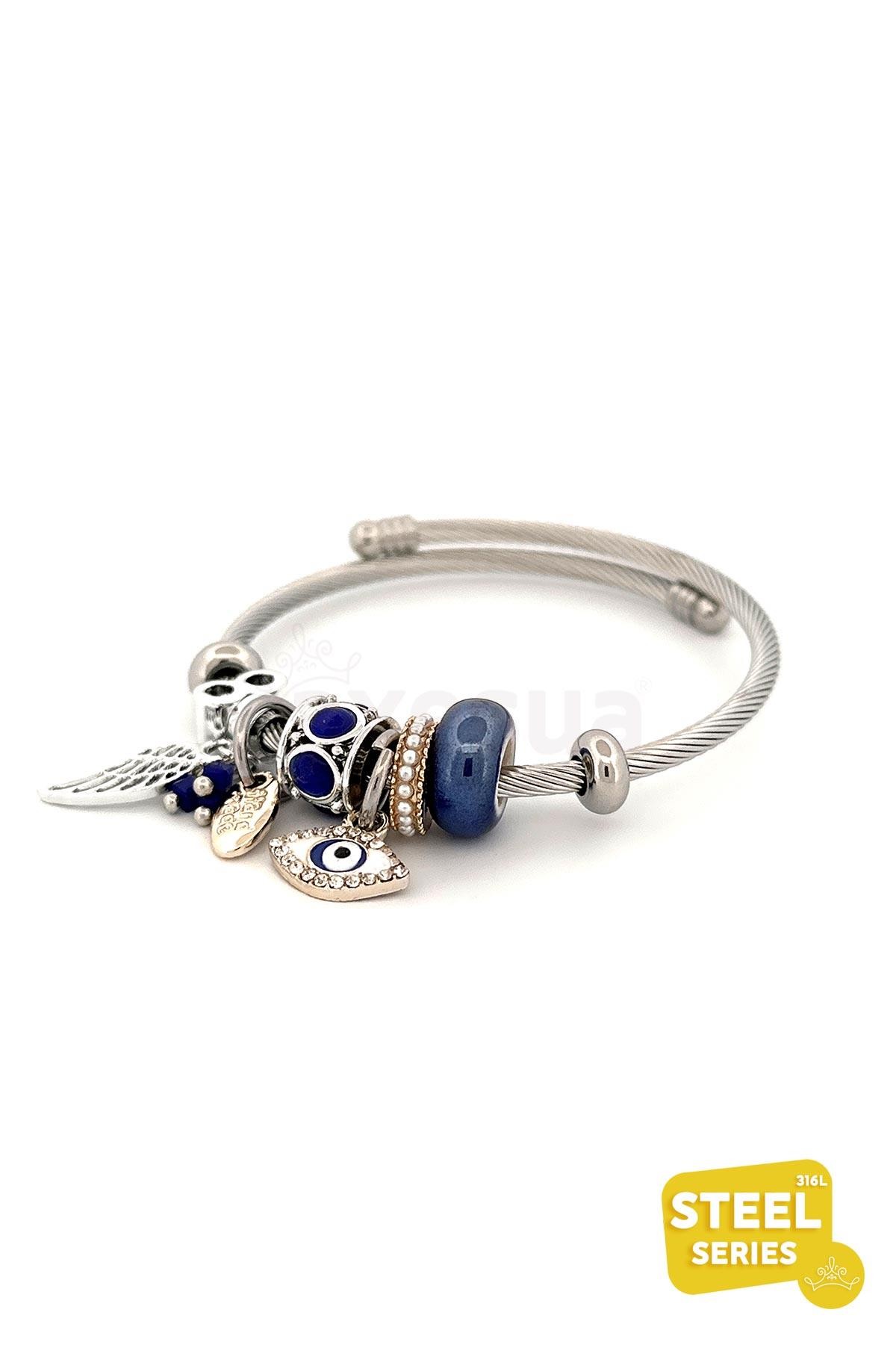 Wing Zirkon Blue Eye Charm Sallantılı Bileklik ABL1778