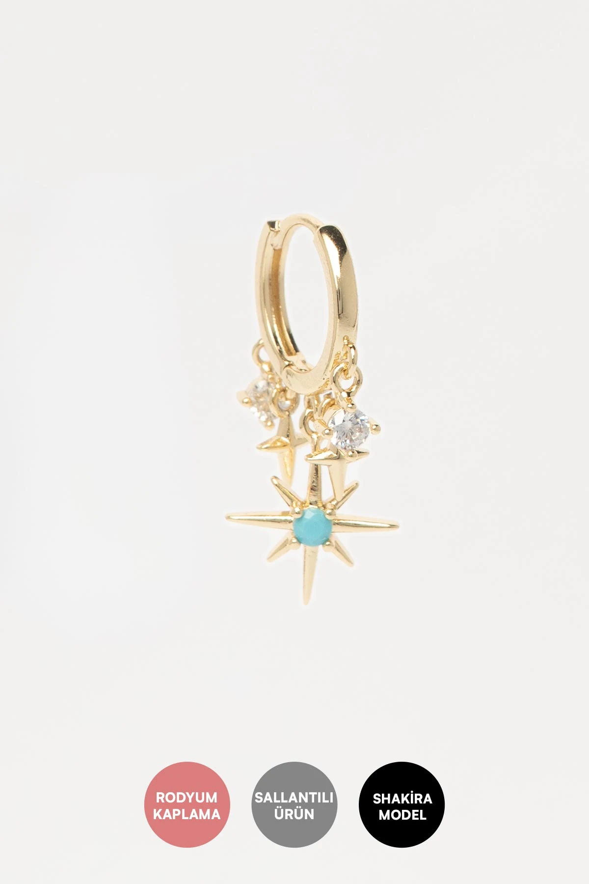 Gold Taş Ve Turkuaz Detay Kuzey Yıldızı Sallantılı Glory Küpe AKE9408