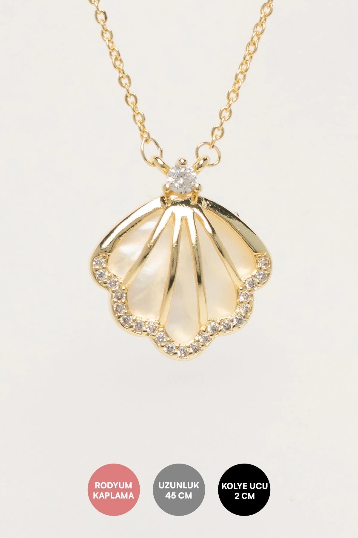 Gold Zirkon Kenarlı Deniz Kabuğu Ve Deniz Yıldızı Sallantılı Luxury Kolye AKL4407