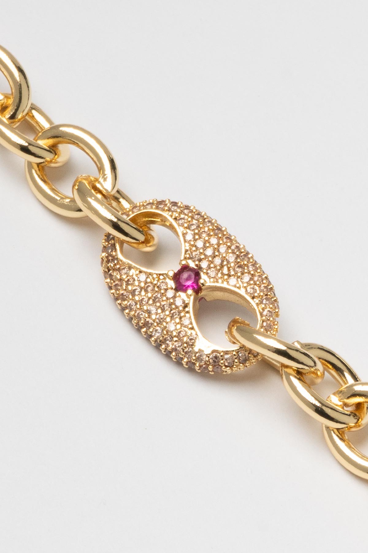 Gold Kırmızı Taş Detay Ether Tasarım Luxury Bileklik ABL7350