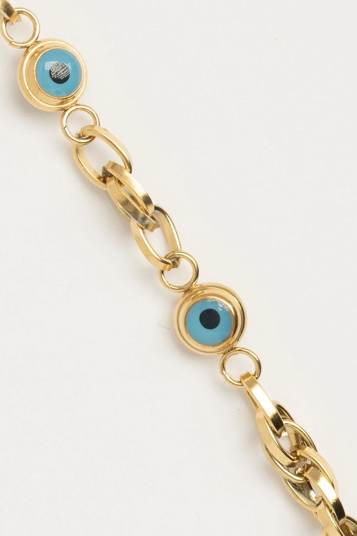 Gold Sarmal Zincir Büyük Nazarlık Detay Çelik Bileklik ABL5952