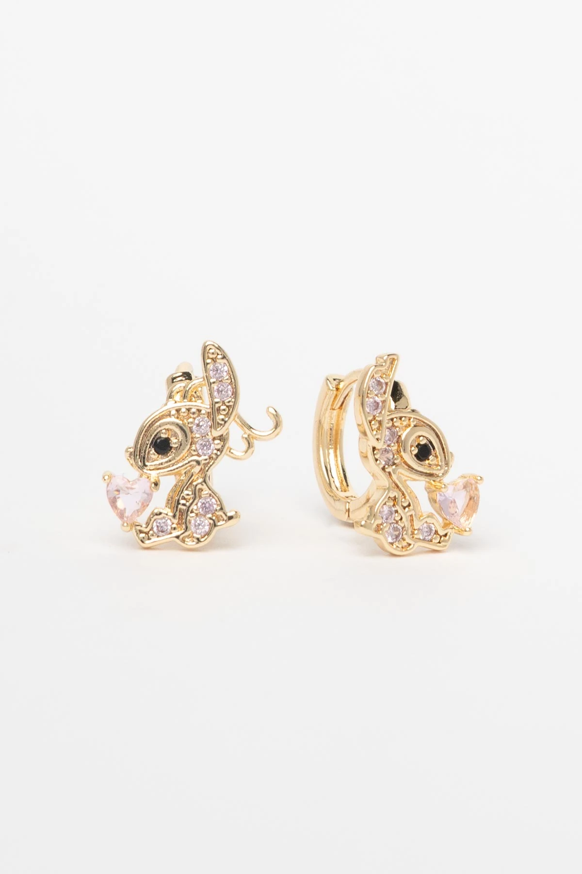 Gold Zirkon Kaplı Pembe Kristal Kalp Detay Tavşan Halka Glory Küpe AKE9747