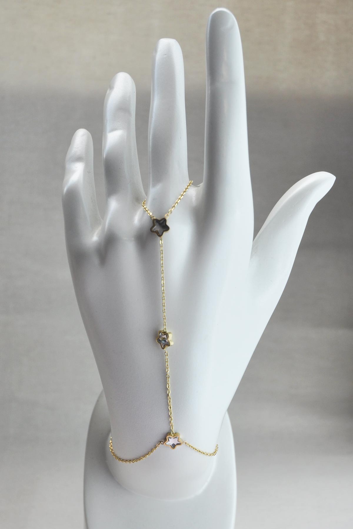 Silver Tasarım Üç Kristal Yıldız Detay Çelik Şahmeran ASH1129