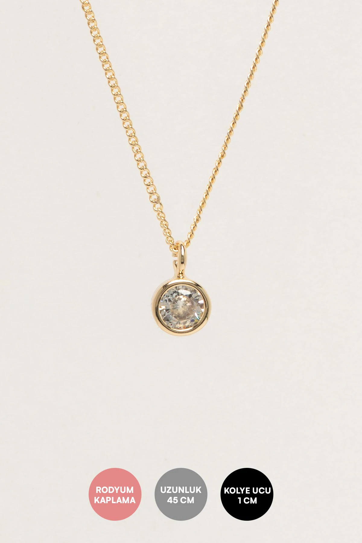 Gold Yuvarlak Tektaş Sallantılı Luxury Kolye AKL4398