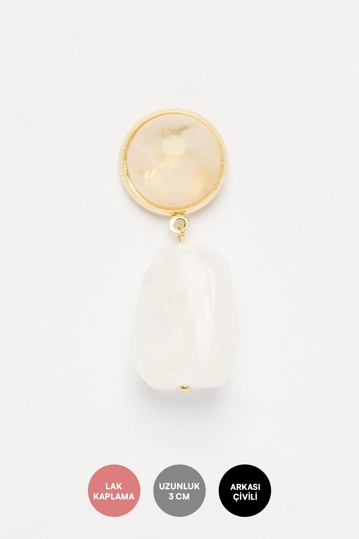 Gold Kenarlı Beyaz Taş Sallantılı Stefany Küpe AKE9791