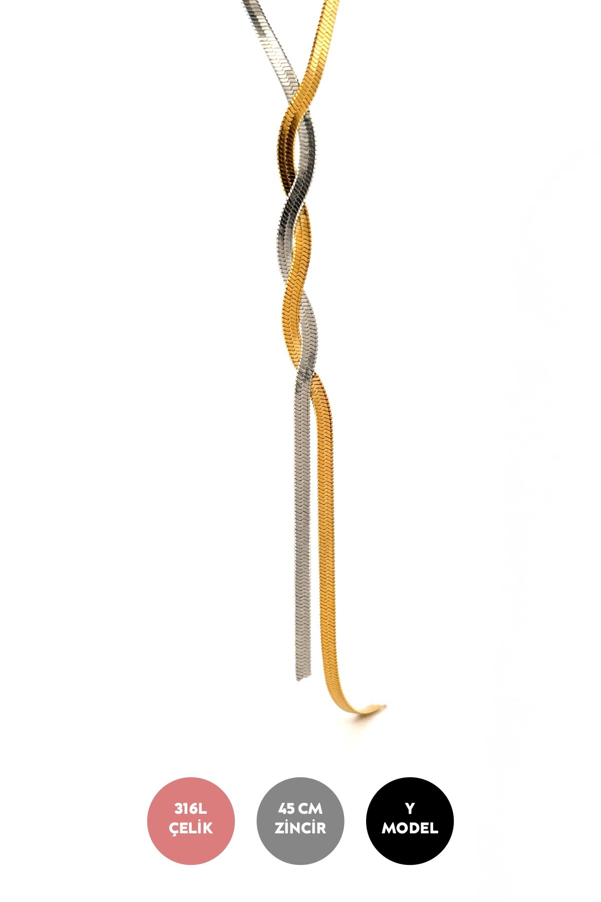 Gold Silver İtalyan Zincir Çelik Kolye 45 cm AKL3779