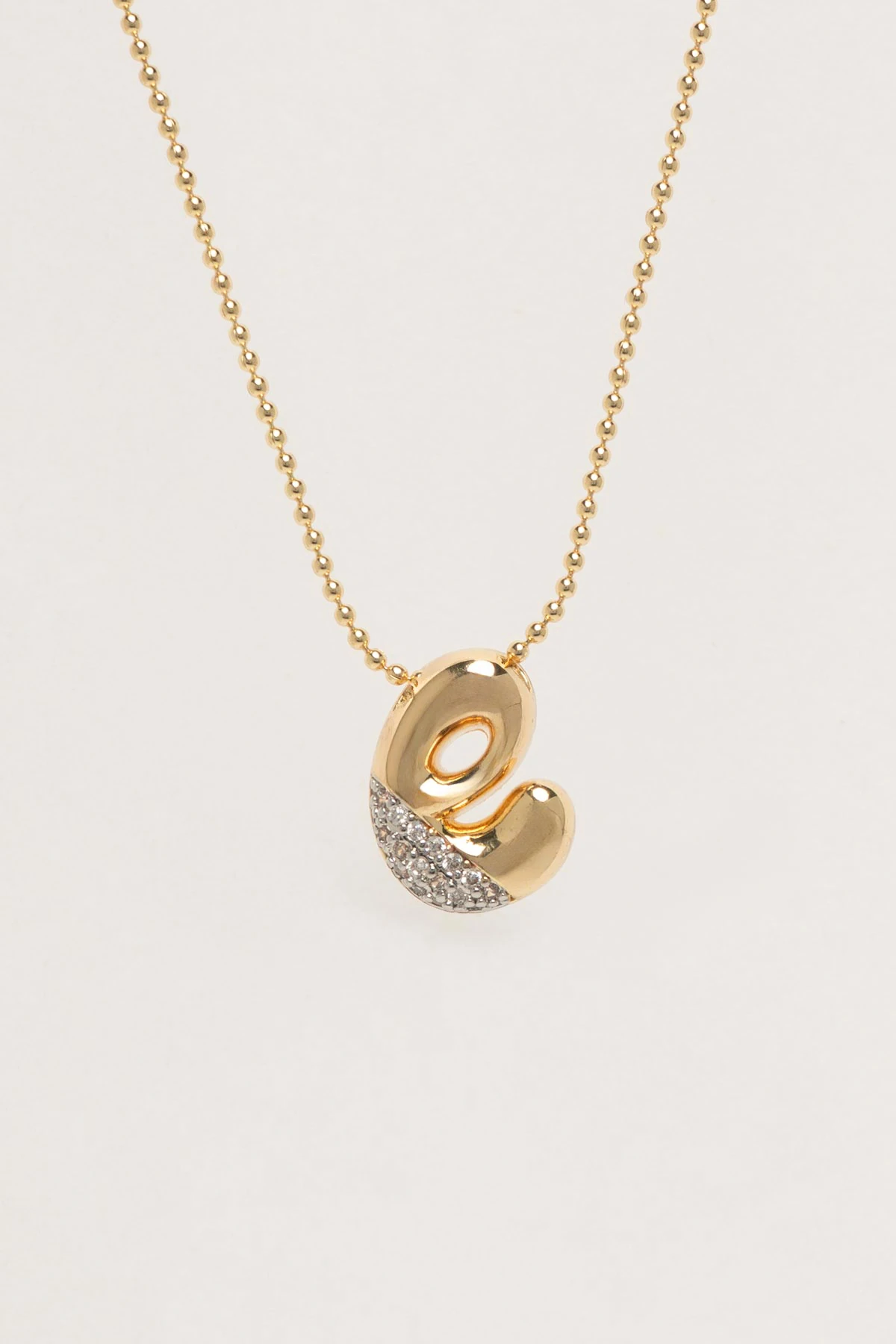 Gold Minimal Topçuk Zincir Zirkon Detay E Harf 45cm Luxury Kolye AKL4436