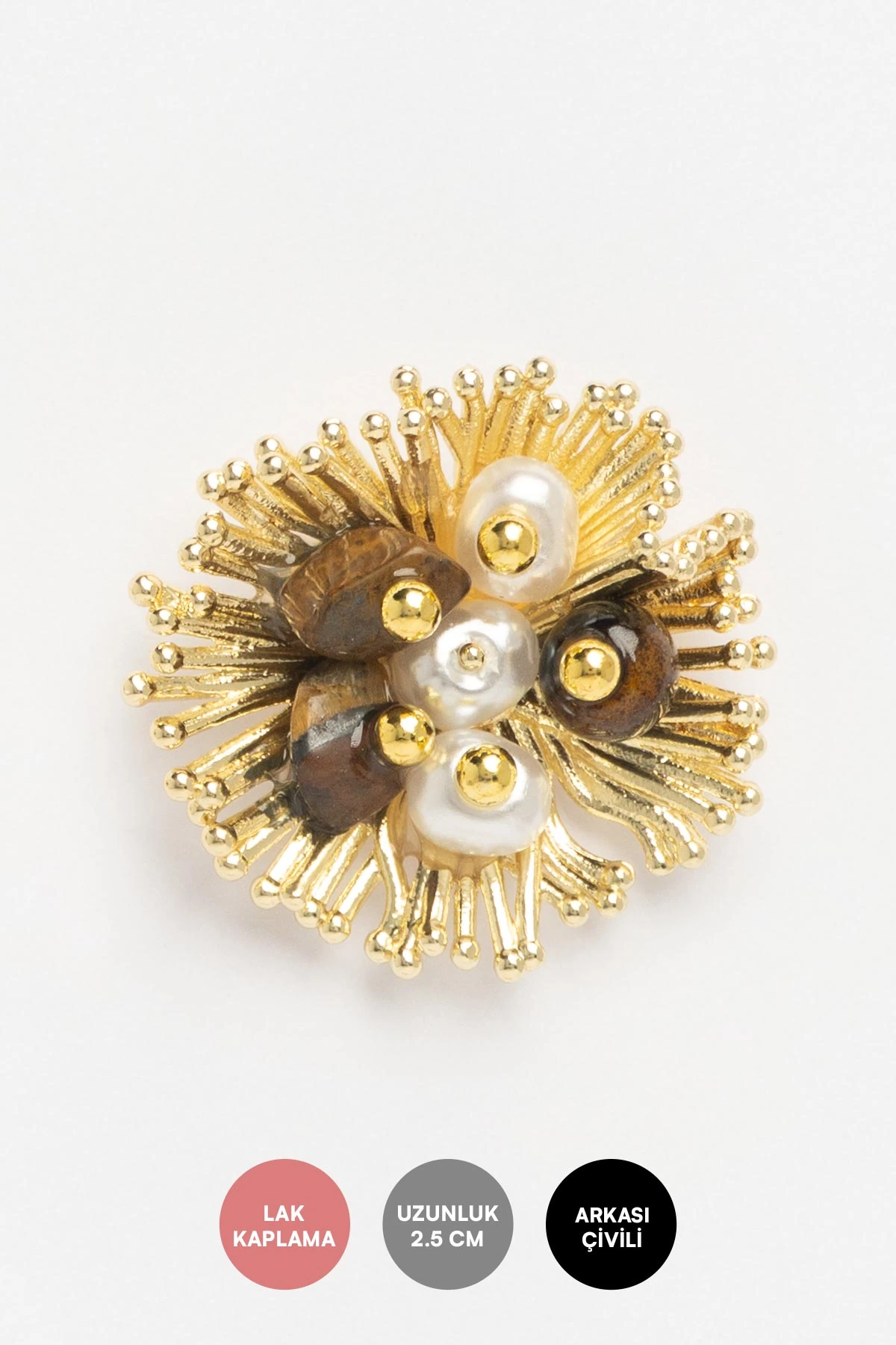 Gold Kahve Boncuk Dizili Çiçek Tasarım Stefany Küpe AKE9583