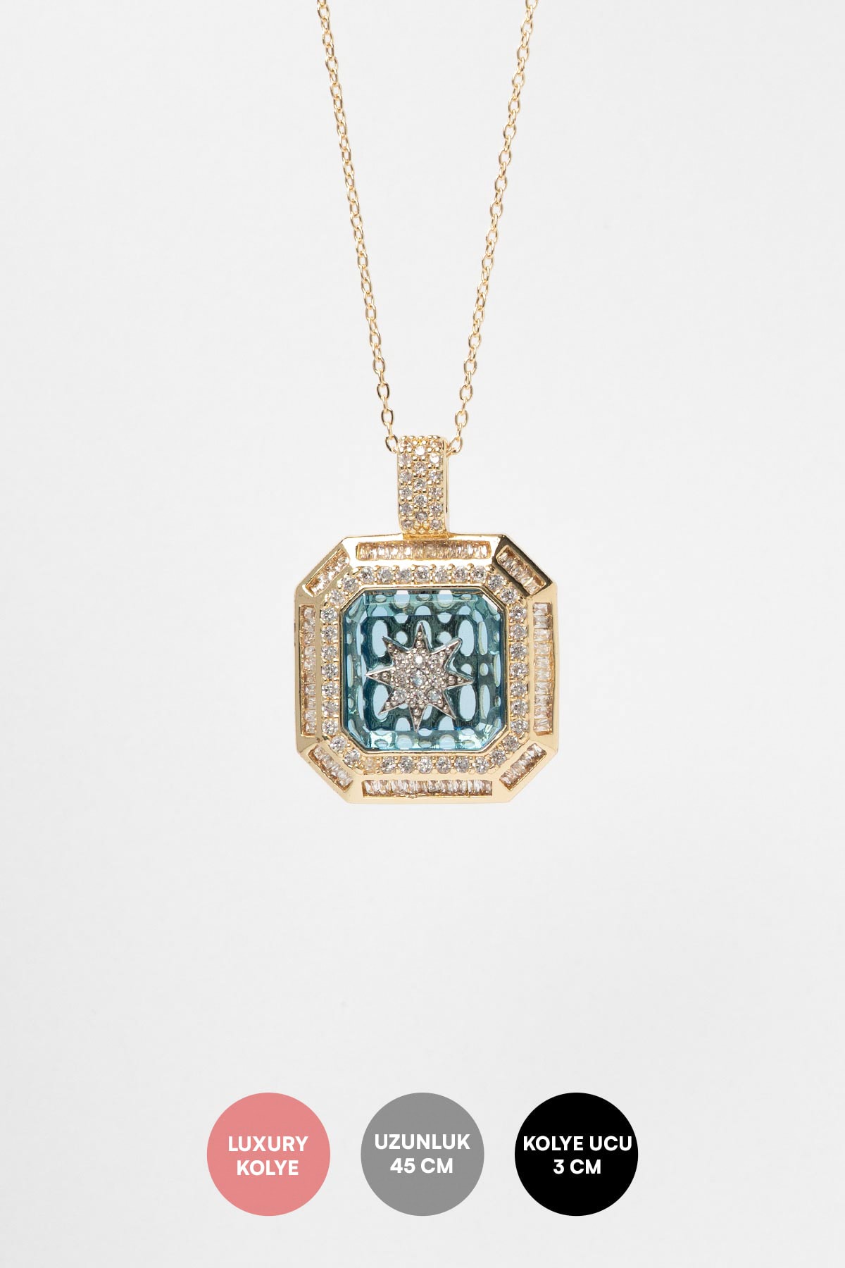 Gold Starburst Gem Blue Luxury Kolye AKL4264