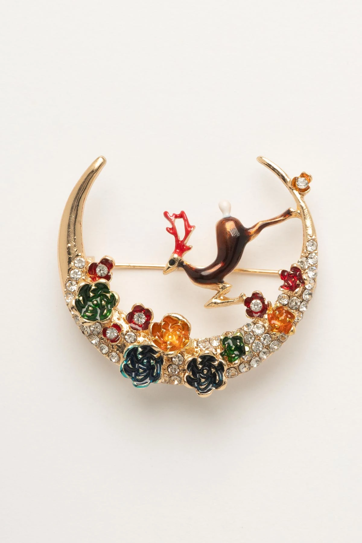 Taşlı Ay Üstünden Geyik Yaka Broşu ABR9184