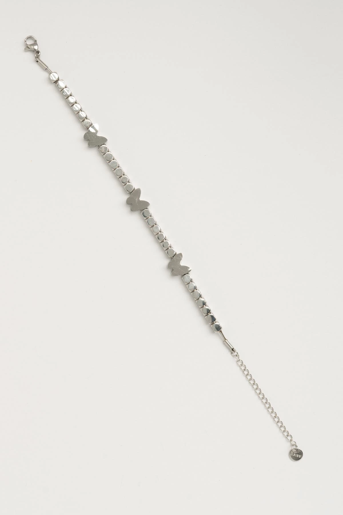 Silver Dolgulu Kelebek Detay Sıra Küpler Çelik Bileklik ABL7214