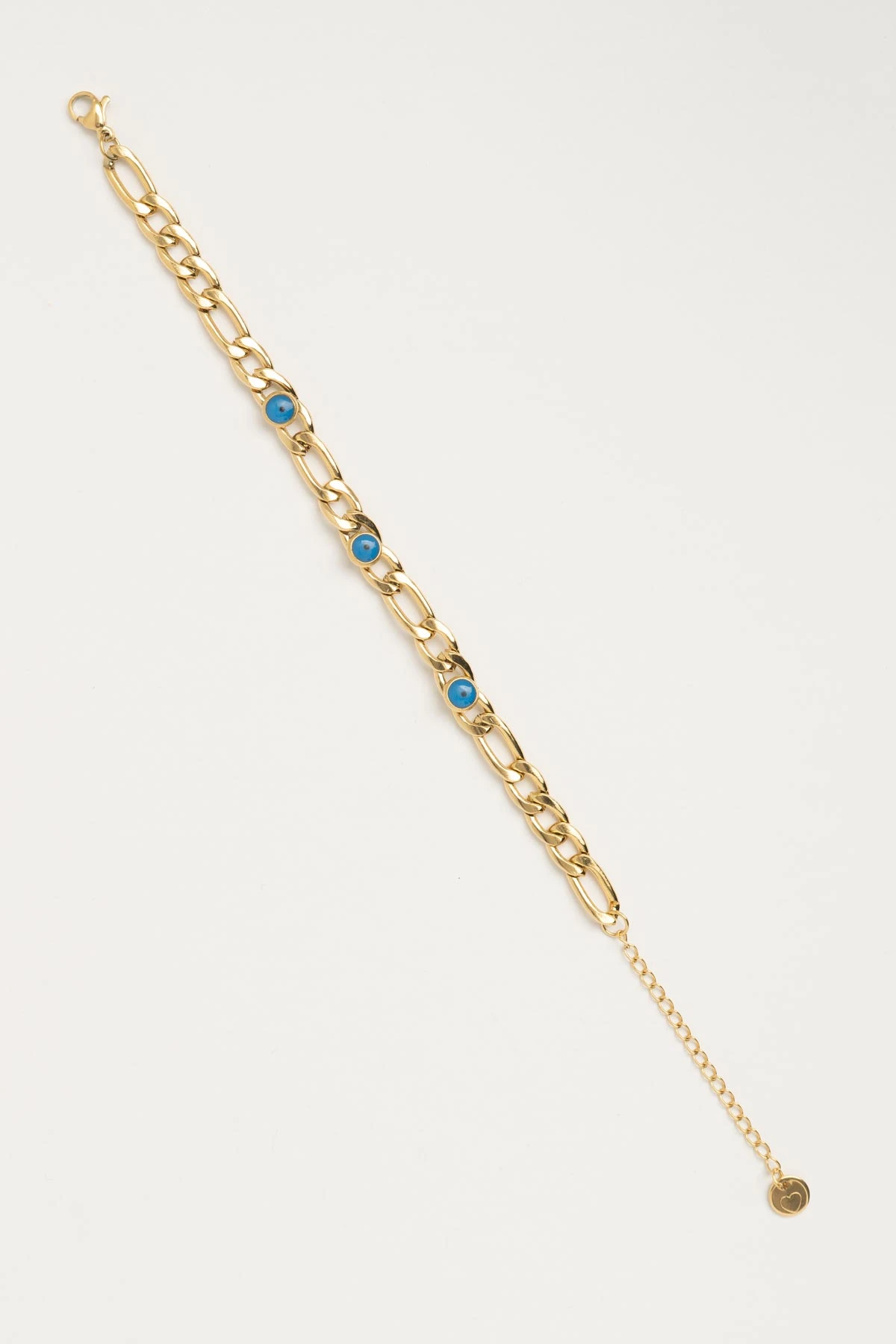 Gold Kalın Figaro Zincir Nazarlık Detay Çelik Bileklik ABL7555