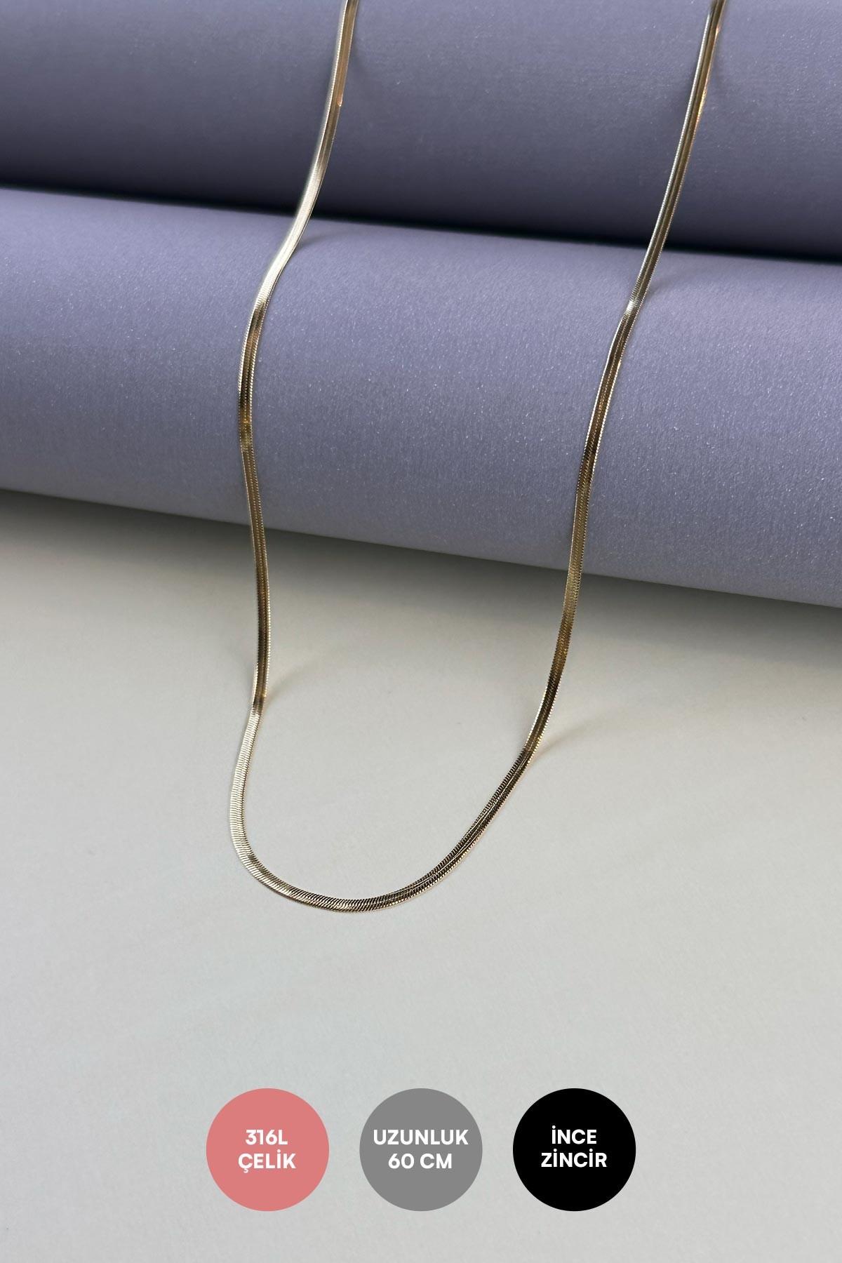 Gold Slim İtalyan Zincir Çelik Kolye 60 Cm AKL1552