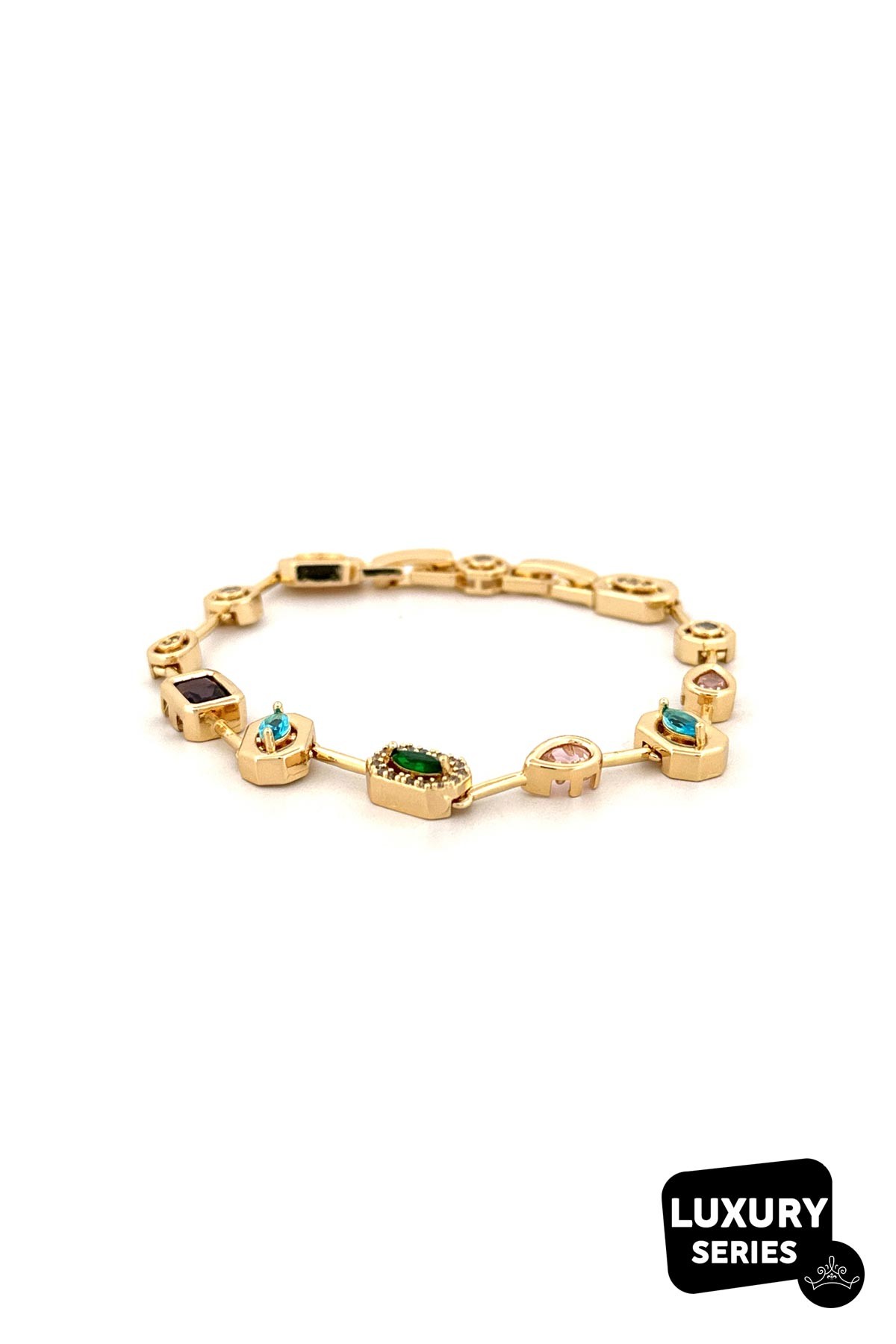 Gold Renkli Kristal Damla Elips Oval Şekiller Tasarım Luxur Bileklik ABL7010