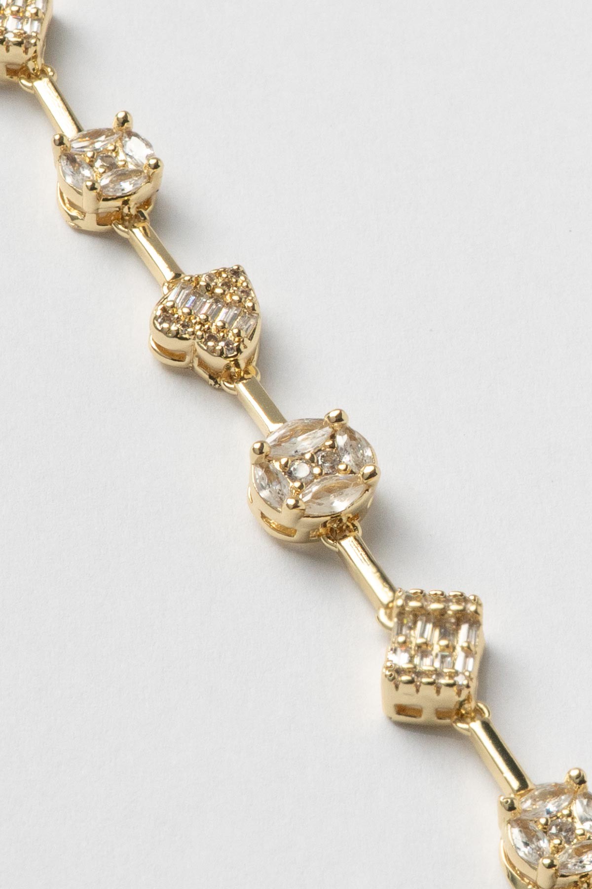 Gold 14K Zirkon Detay Kalp Kare Ve Yuvarlak Desen Luxury Bileklik ABL7389