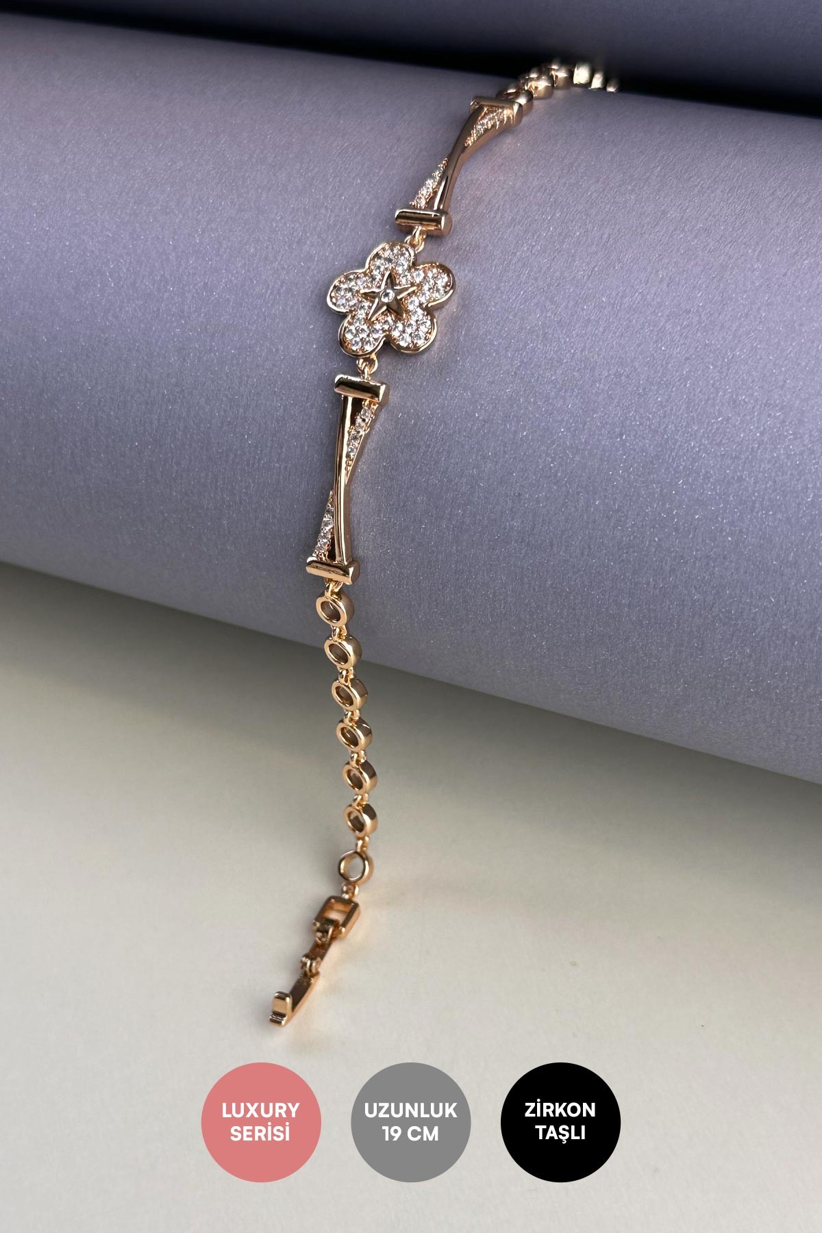 Gold Zirkon Kareler Tasarım Luxury Bileklik ABL7190