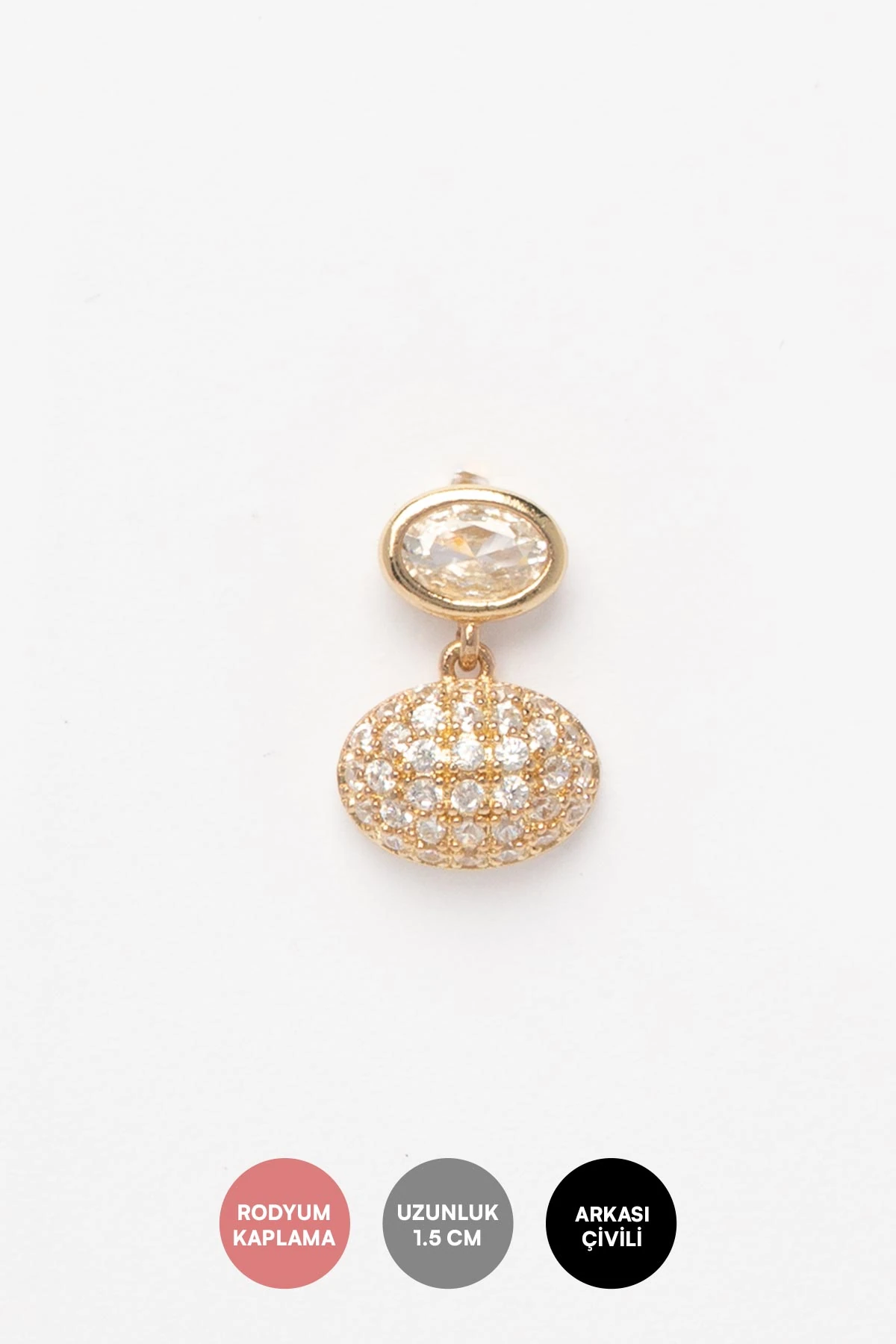 Gold Zirkon Kaplı Elips Ve Tektaş Detay Glory Küpe AKE9475