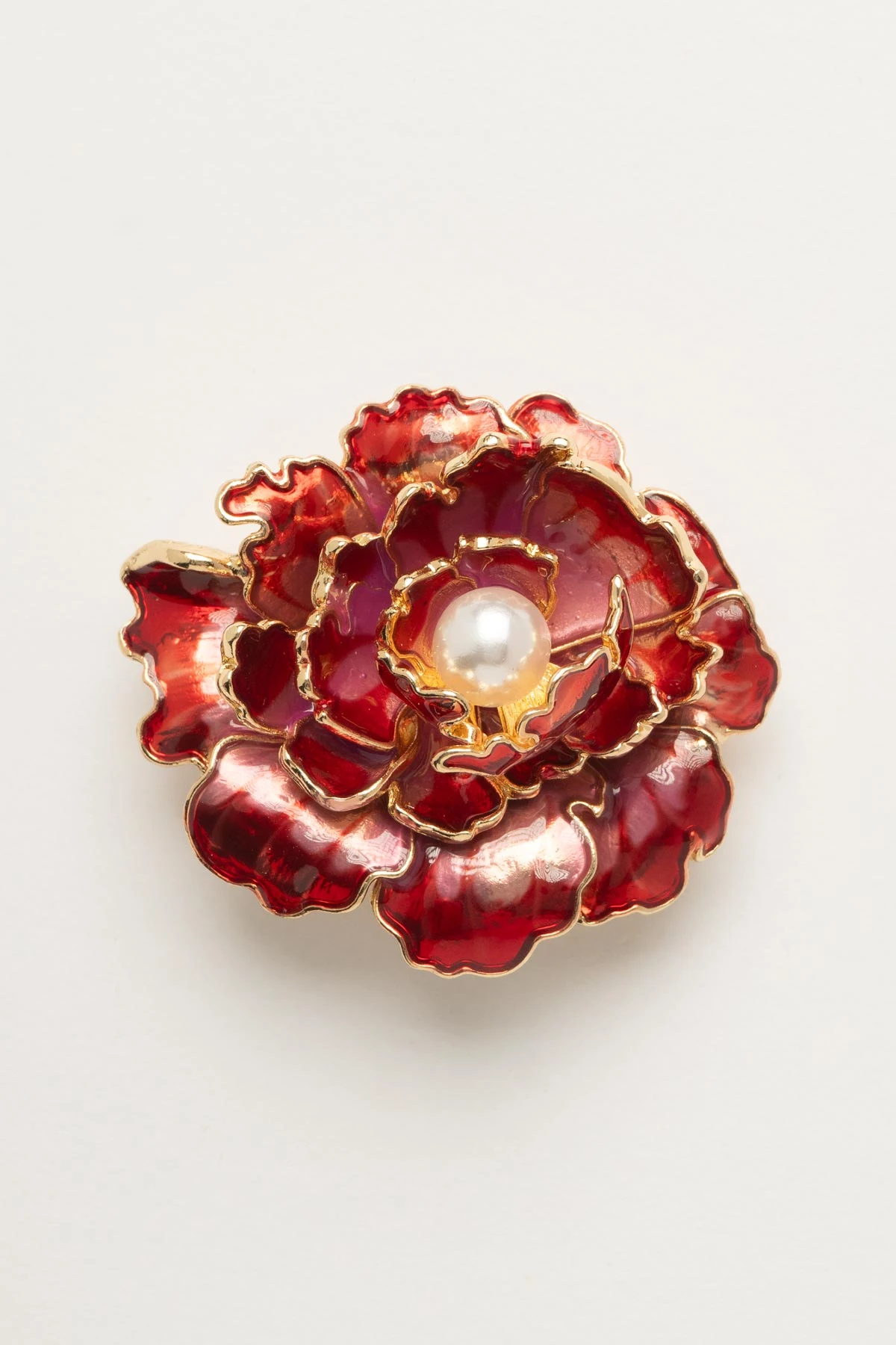 İnci Detay Kırmızı Gül Yaka Broşu ABR9185