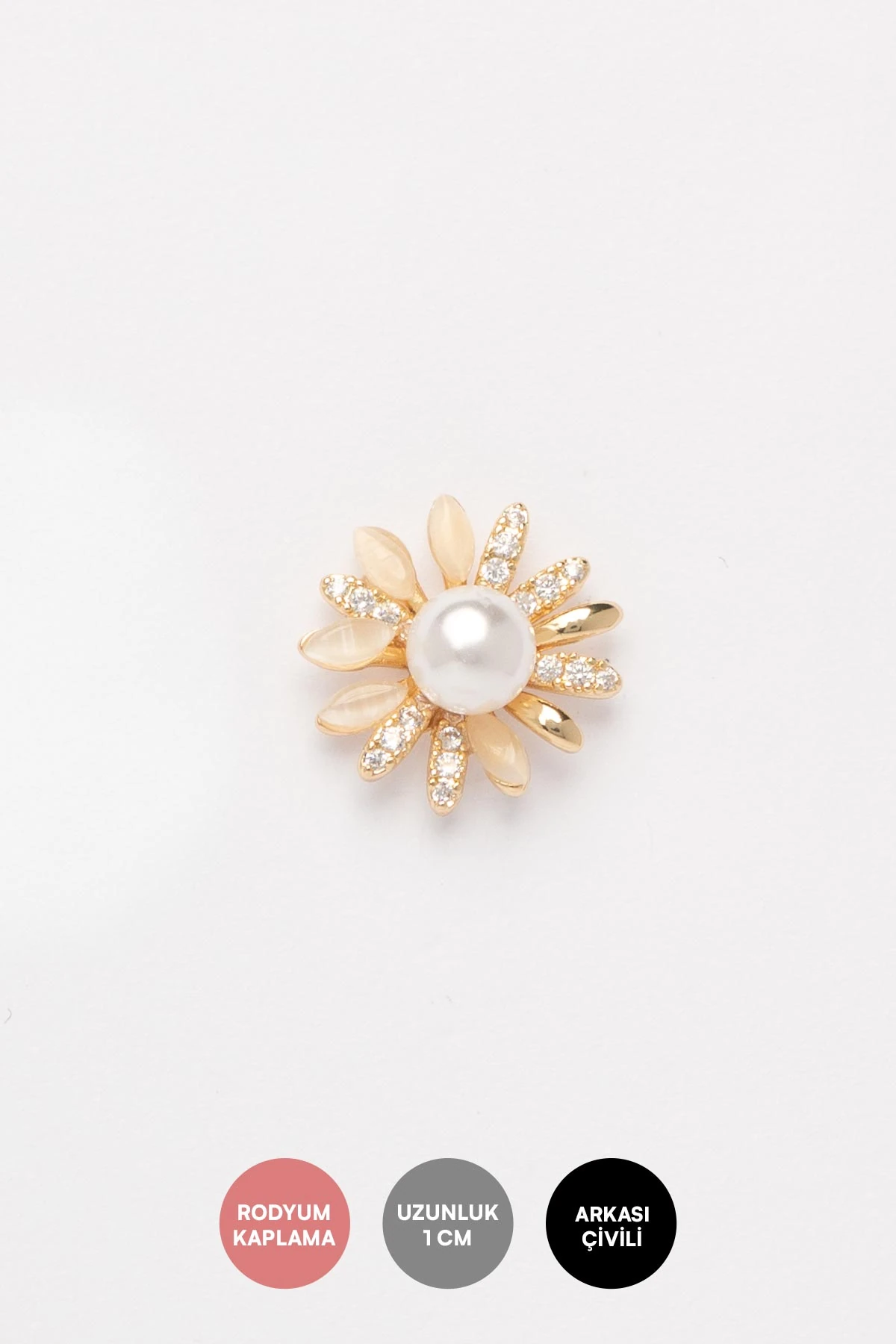 Gold İnci Detay Zirkon Yapraklı Papatya Glory Küpe AKE9483