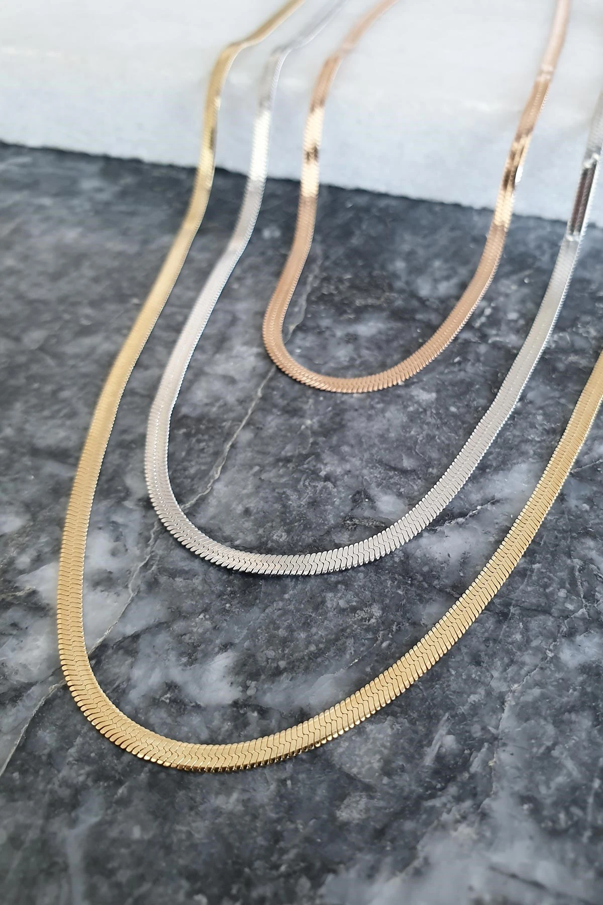 Üç Renk İtalyan Çelik Kolye Seti 45-65 Cm Akl1286