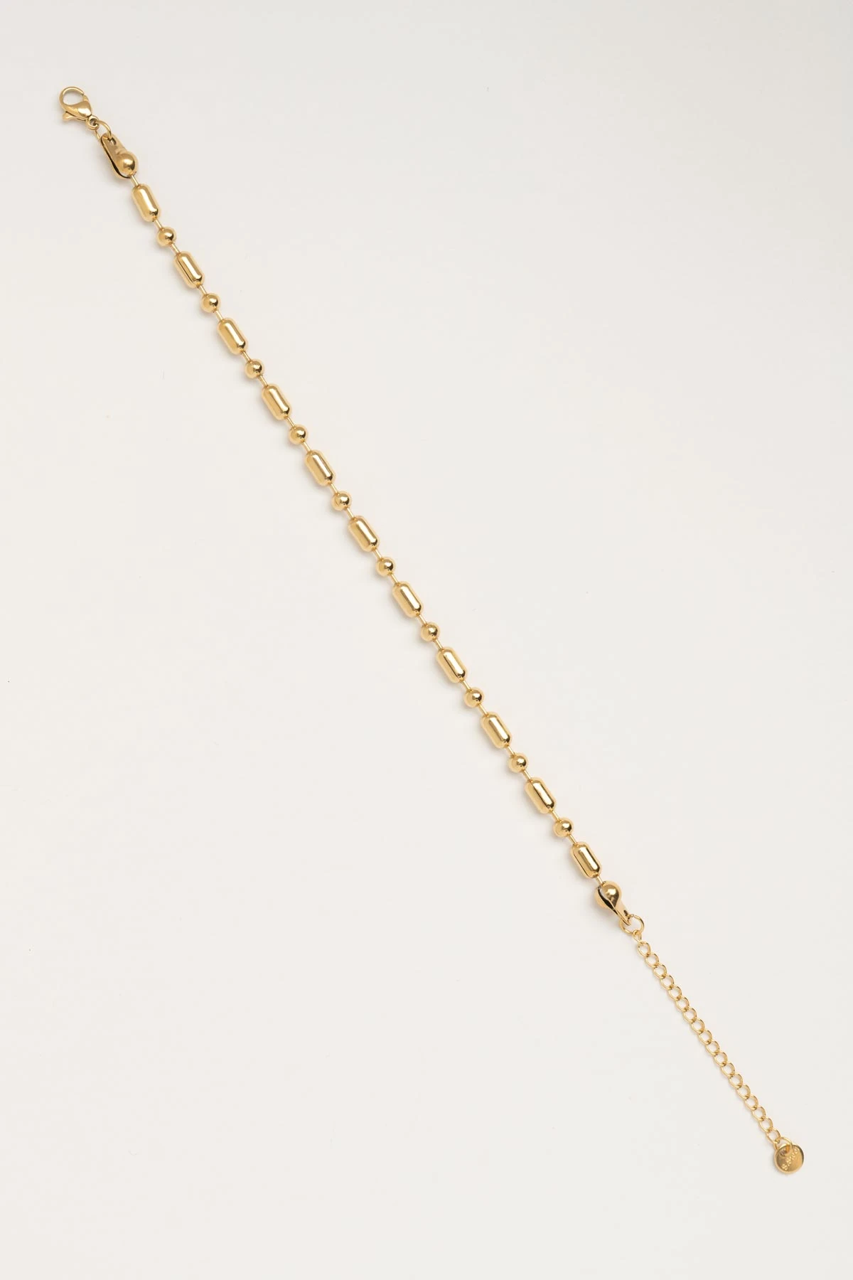 Gold Dolgulu Sıra Uzun Oval Ve Yuvarlak Topçuk Tasarım Çelik Bileklik ABL6703