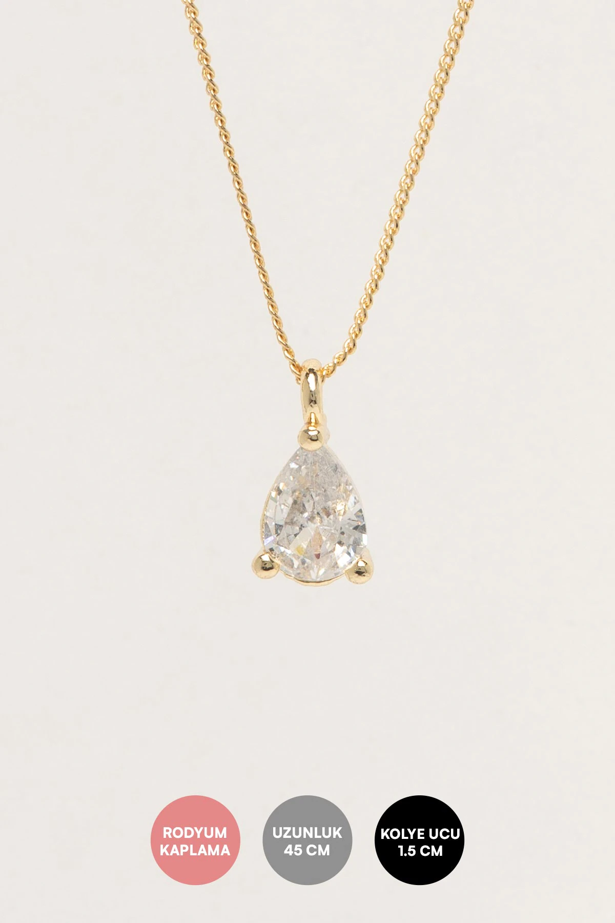 Gold Minimal Kristal Taş Damla Tasarım Luxury Kolye AKL4396