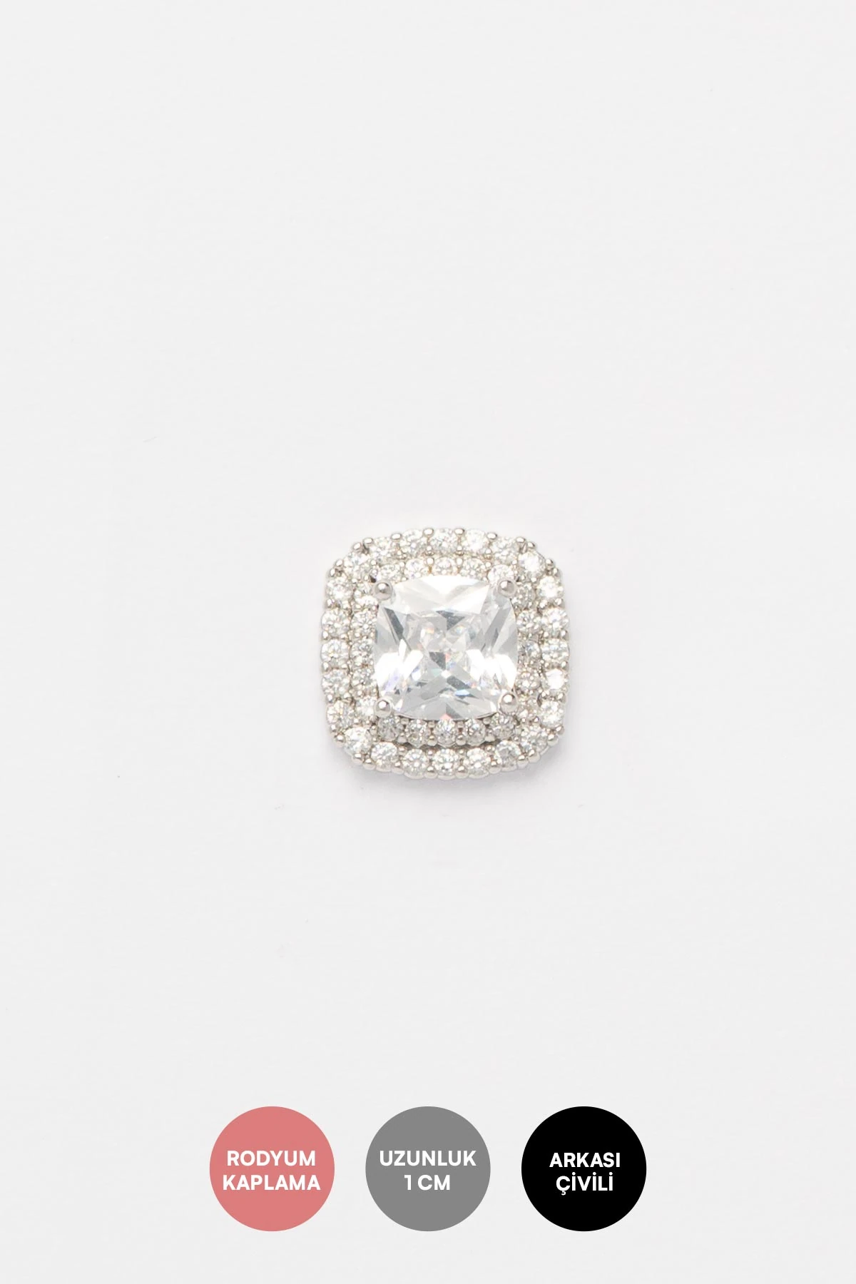 Silver Zirkon Detay Büyük Tektaşlı Kare Gloy Küpe AKE9491