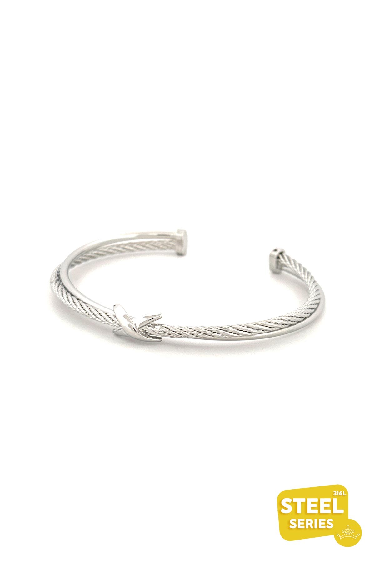 Silver Basic Burgu Ve Düz Çelik Kelepçe Bileklik ABL5723