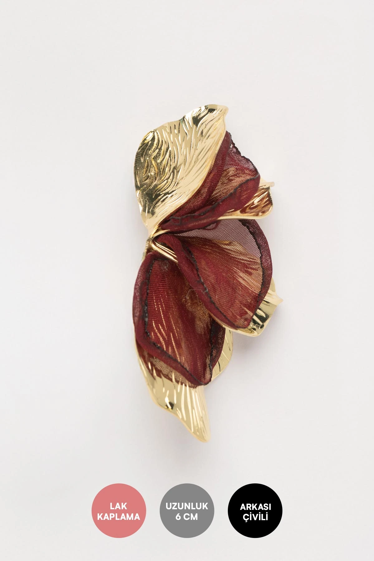 Gold Yaprak Bordo Kumaş Detay Stefany Küpe AKE9802