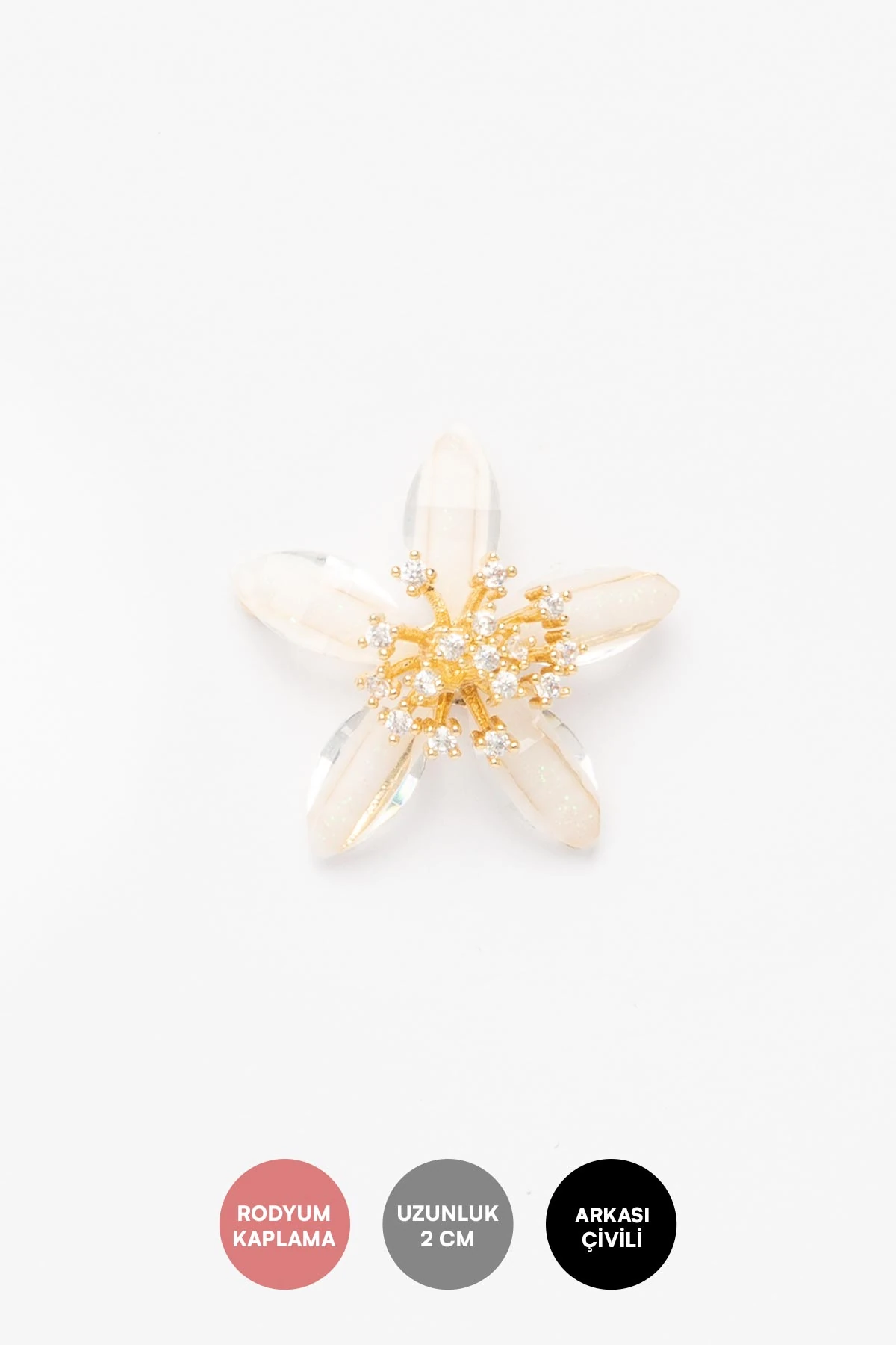 Gold Zirkon Taşlı Beyaz Çiçek Tasarım Glory Küpe AKE9559