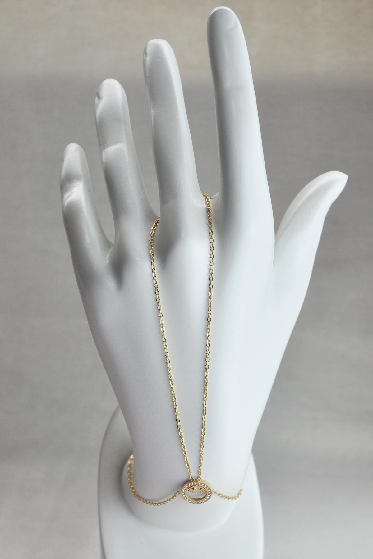 Gold Zirkon Çember İçerisinde Minimal Kirpikli Göz Detay Çelik Şahmeran ASH1130