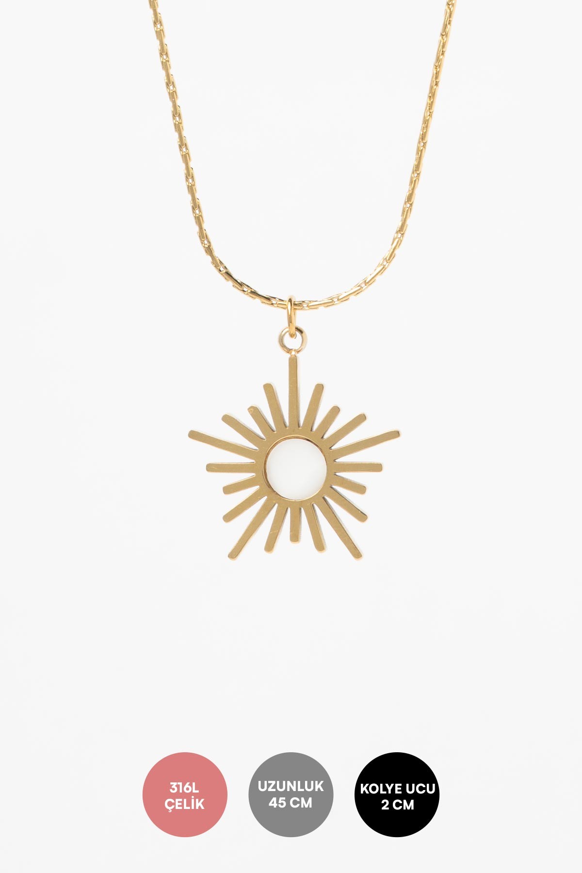 Gold Güneş Işıltısı Sallantılı 45cm Çelik Kolye AKL4014